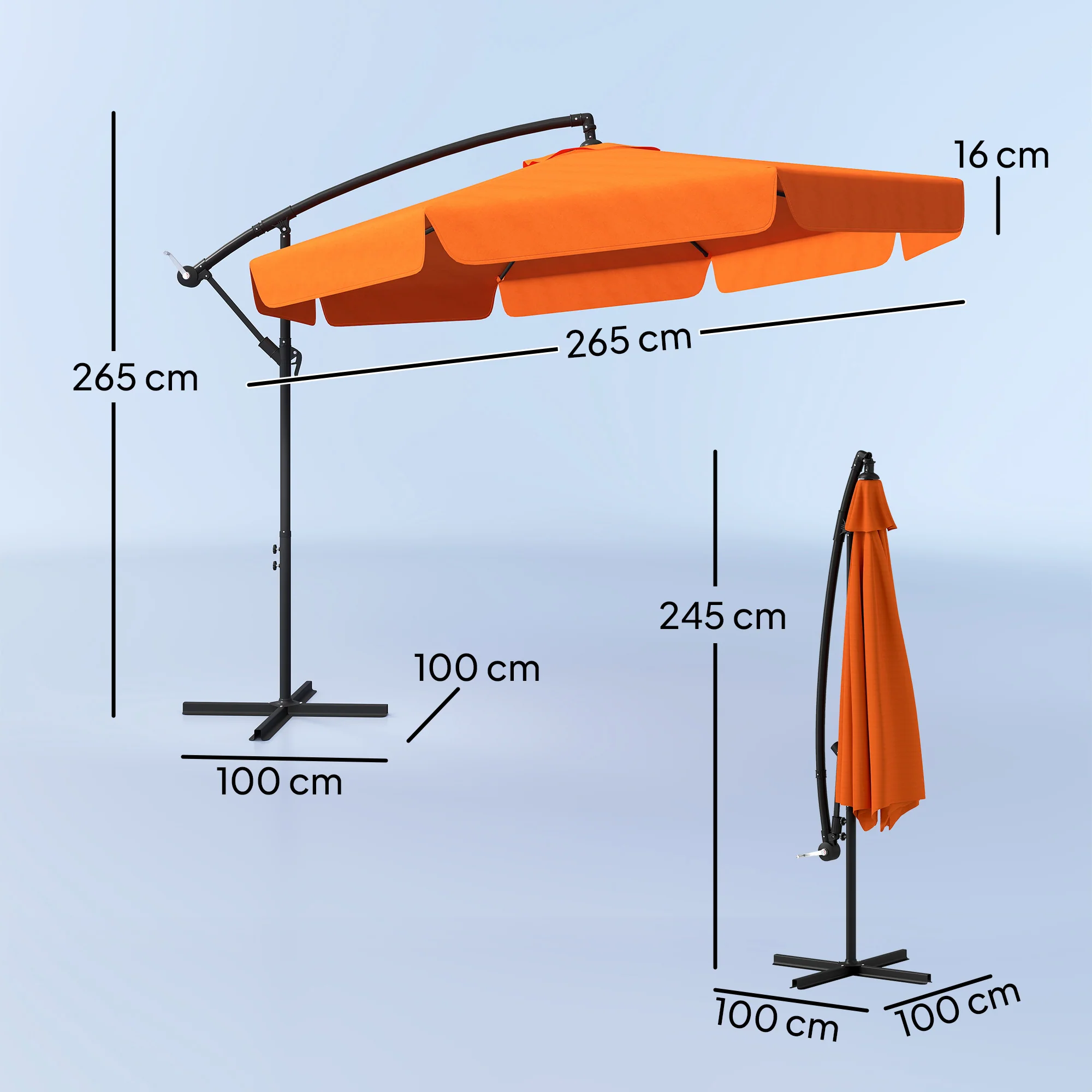Outsunny 2.7m Garden Cantilever Banana Parasol Sun Shade W/ Crank, Orange - Image 5