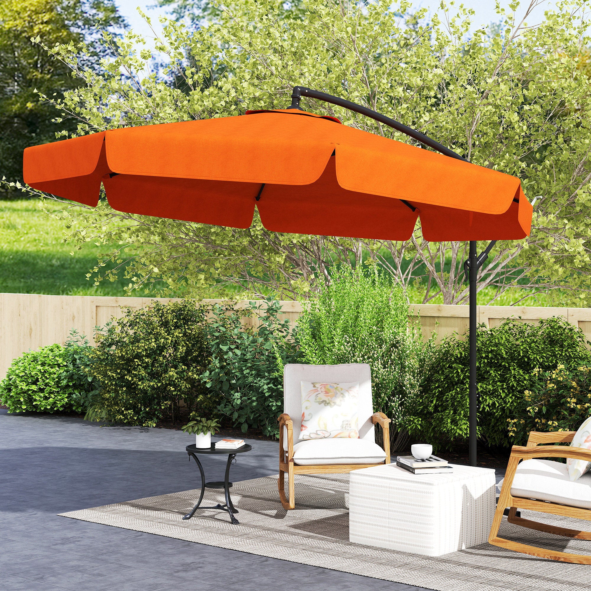 Outsunny 2.7m Garden Cantilever Banana Parasol Sun Shade W/ Crank, Orange - Image 9