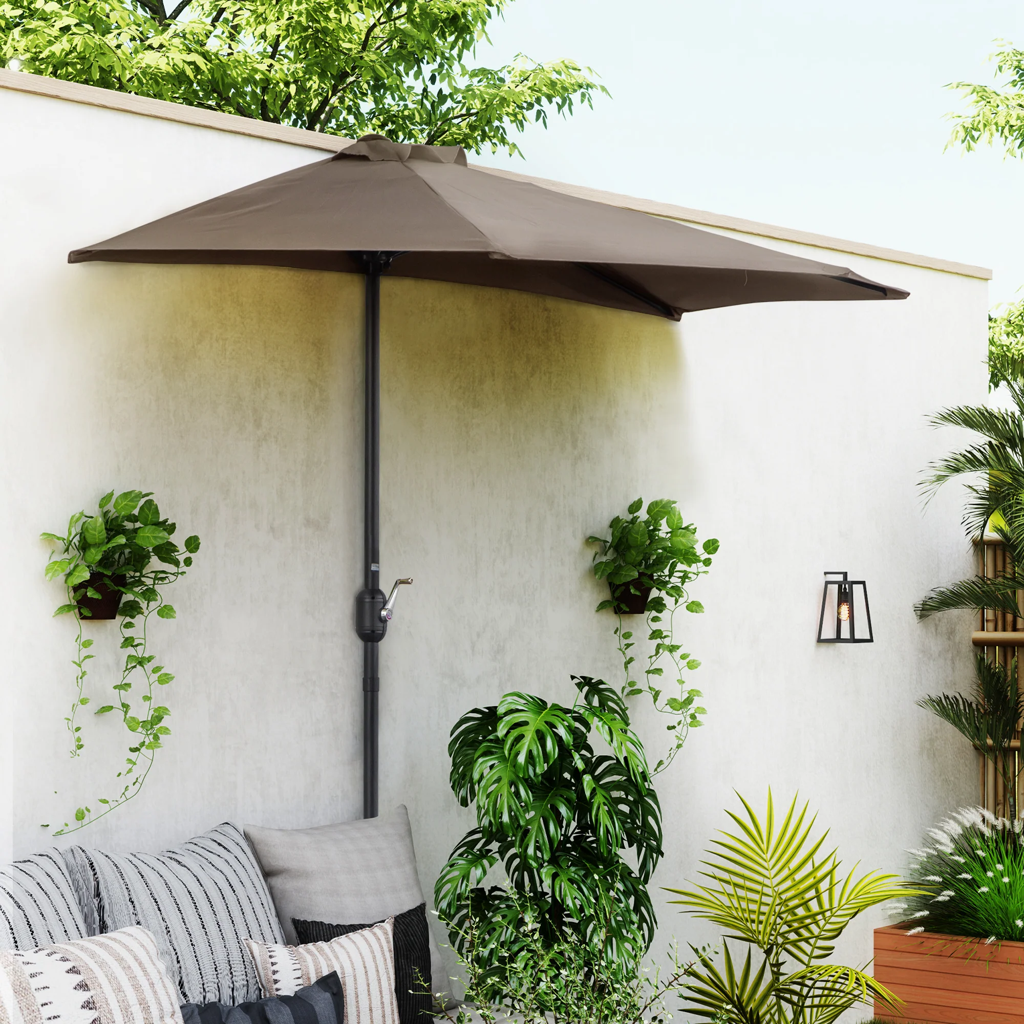 Outsunny 2.7m Metal Frame Garden Furniture Parasol Half Round Umbrella - Image 2