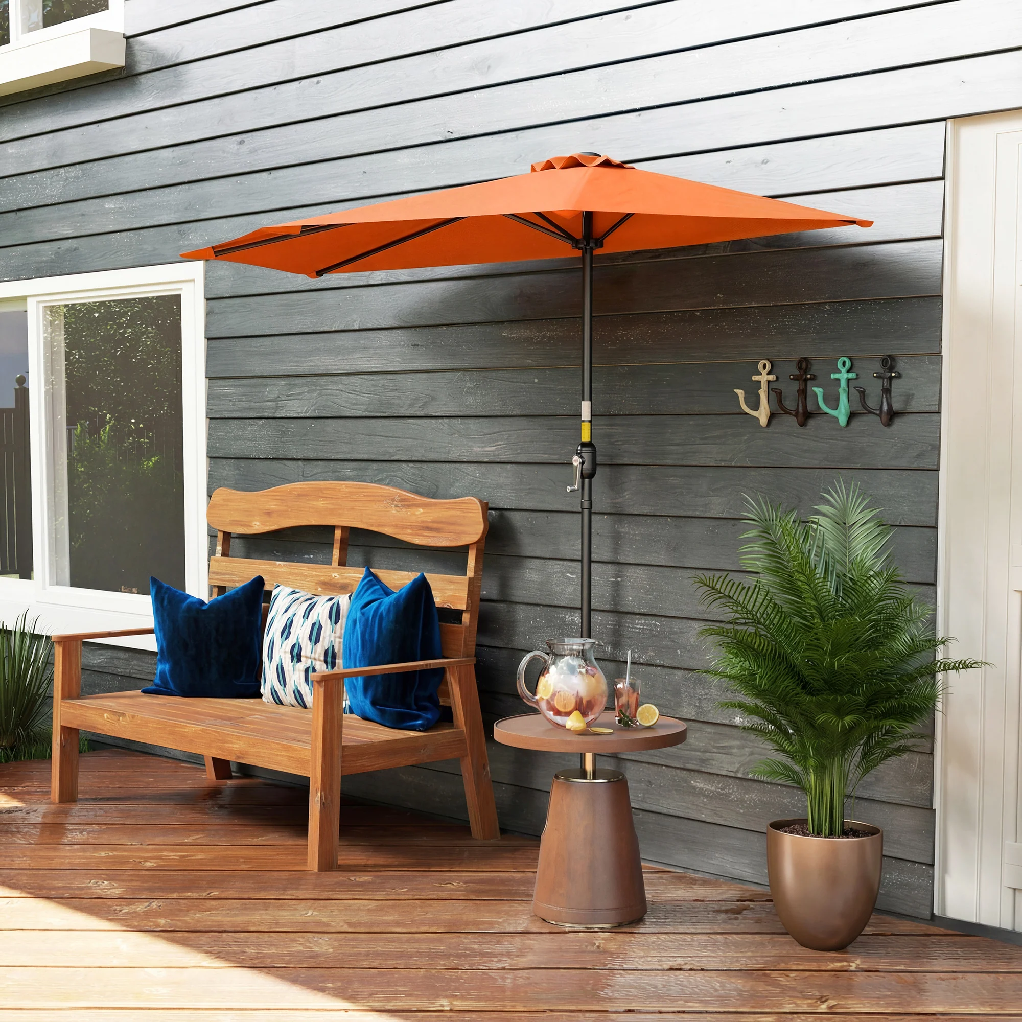 Outsunny 2.7m Metal Frame Garden Furniture Parasol Half Round Umbrella Orange - Image 9