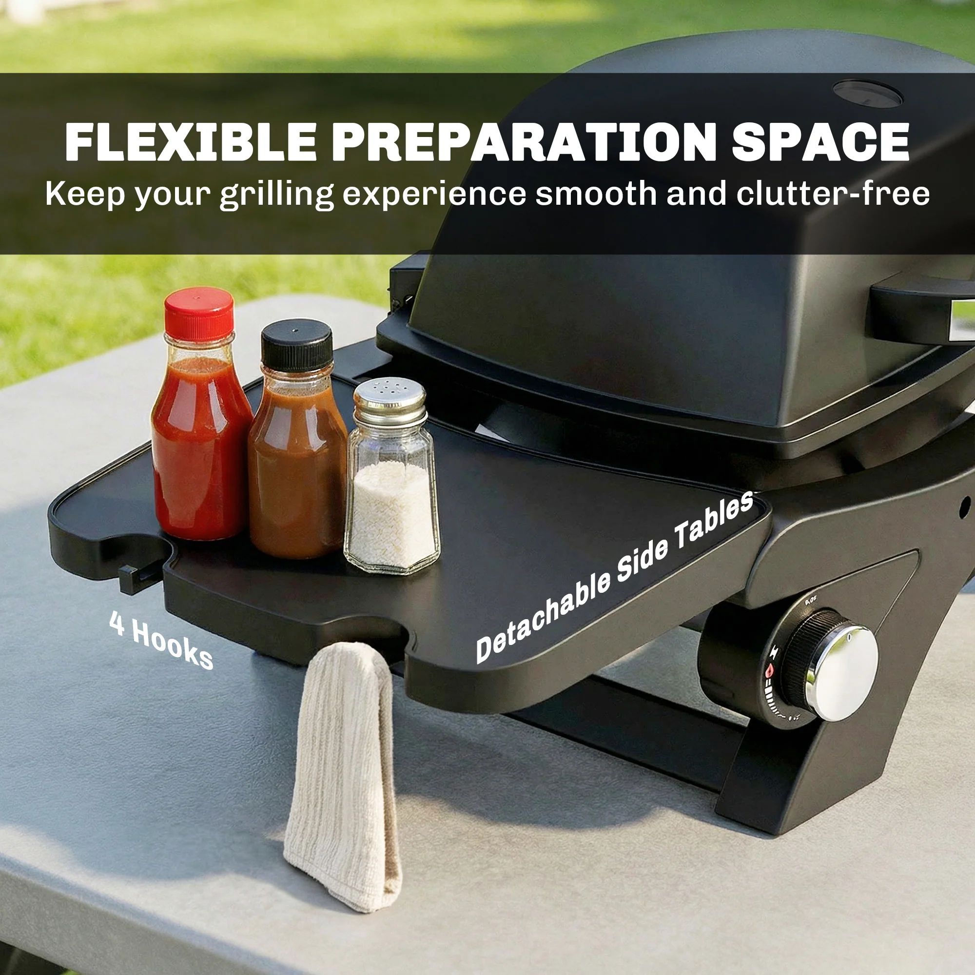 Outsunny 2 Burner Gas Grill, Tabletop BBQ With Cast Iron Grates, Black - Image 6