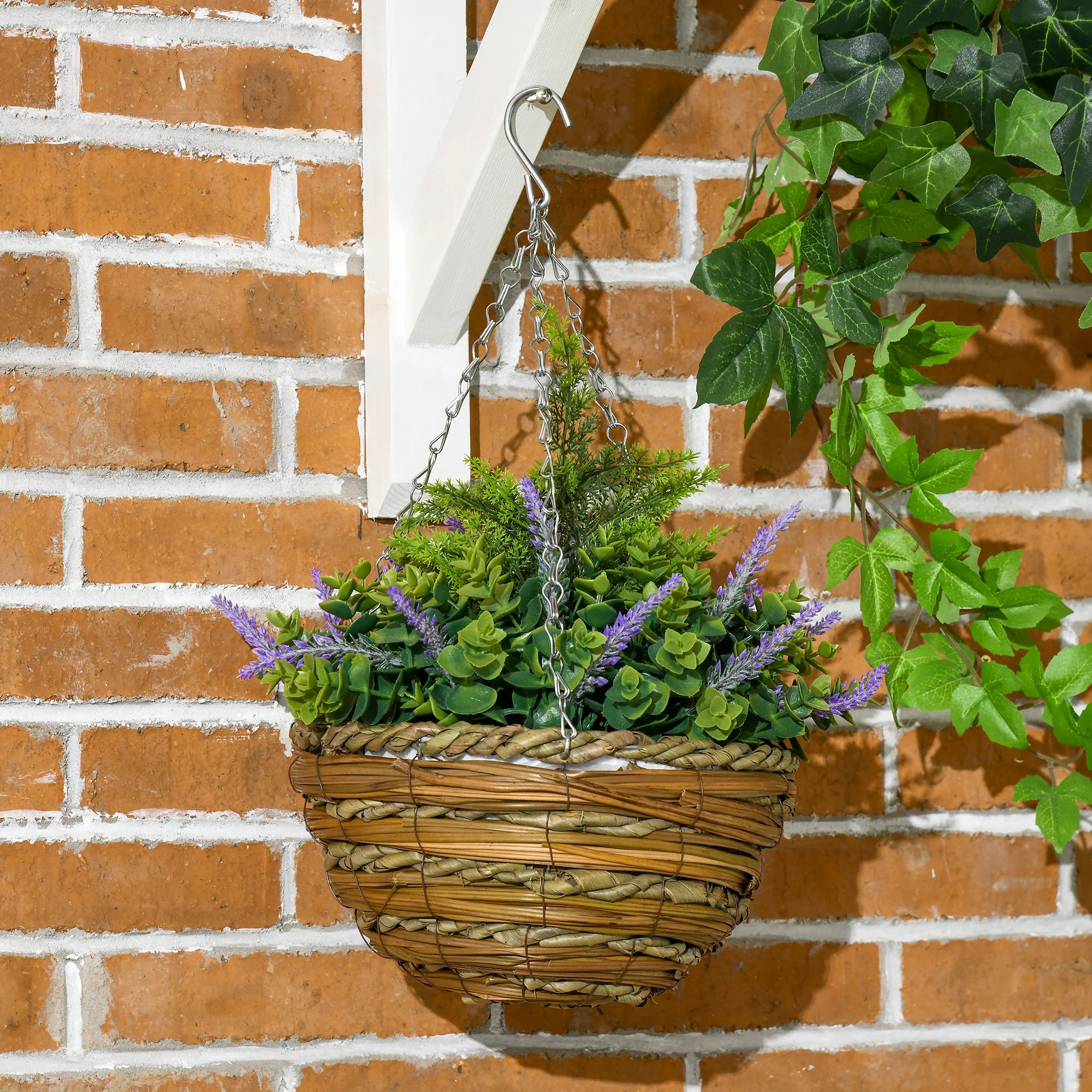 Outsunny 2 PCs Artificial Lisianthus Flower Hanging Planter Basket Purple - Image 7