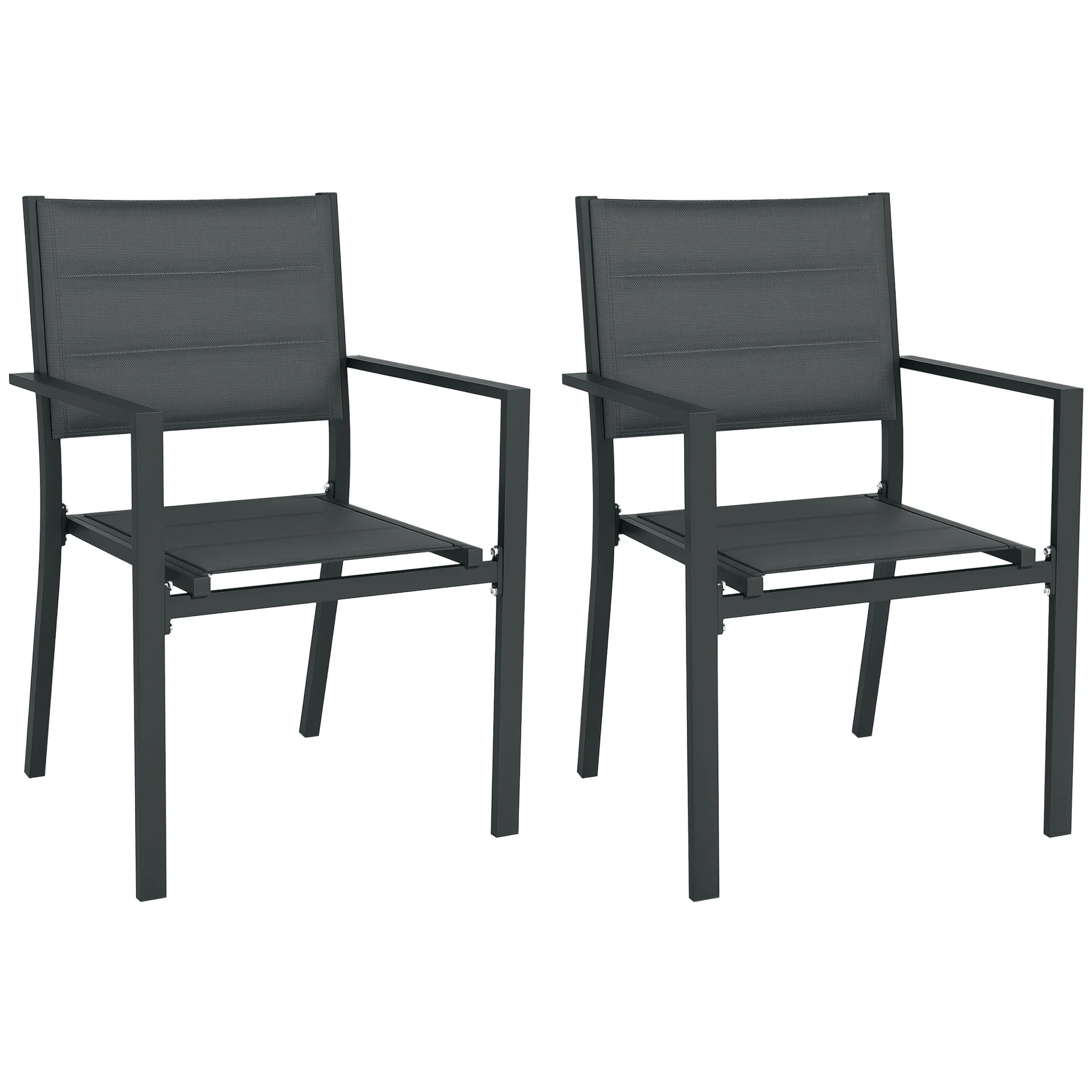 Outsunny 2 PCs Dining Chairs, Stackable Design Aluminium Outdoor Armchairs Khaki - Image 10