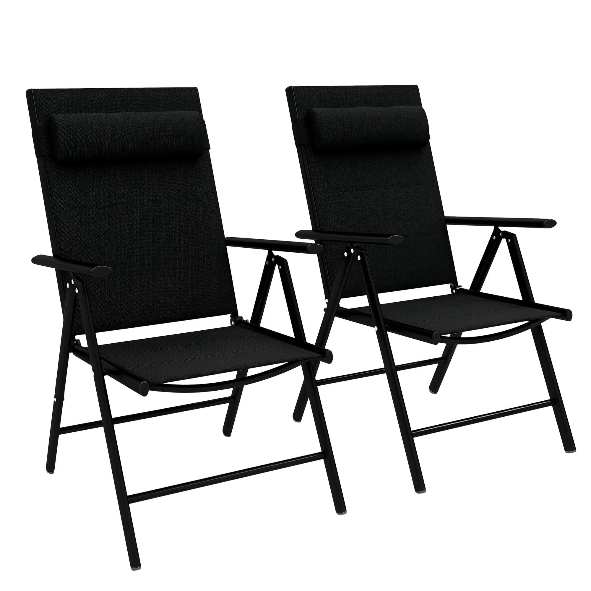 Outsunny 2 PCS Outdoor Folding Chairs, Dining Chairs w/ Padded Filling, Grey - Image 11