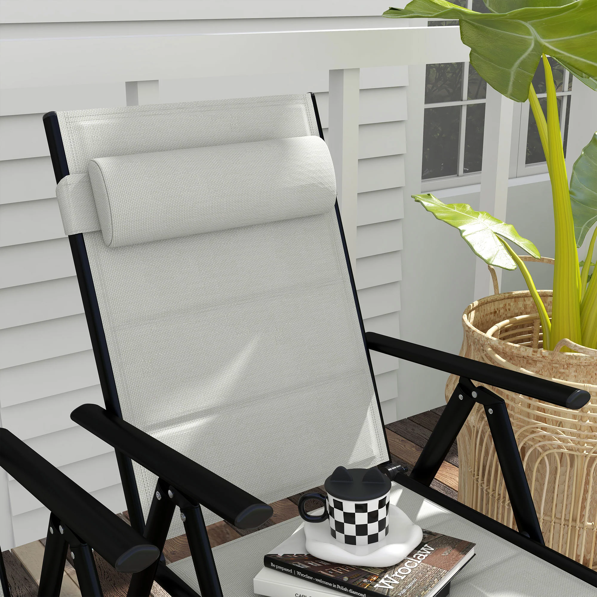 Outsunny 2 PCS Outdoor Folding Chairs, Dining Chairs w/ Padded Filling, Grey - Image 8