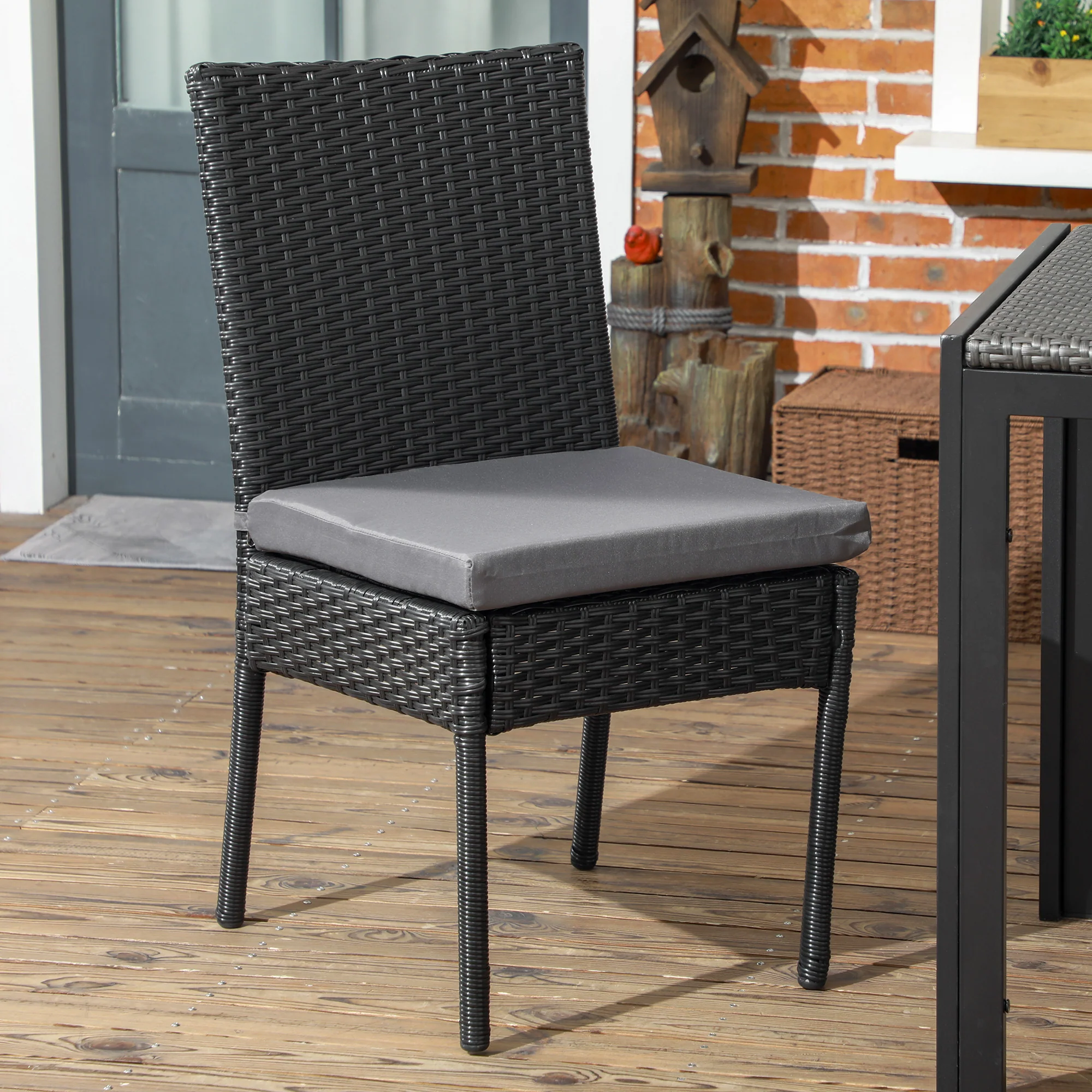 Outsunny 2 PCs Rattan Garden Chairs with Cushion, Wicker Dining Chairs, Brown - Image 11