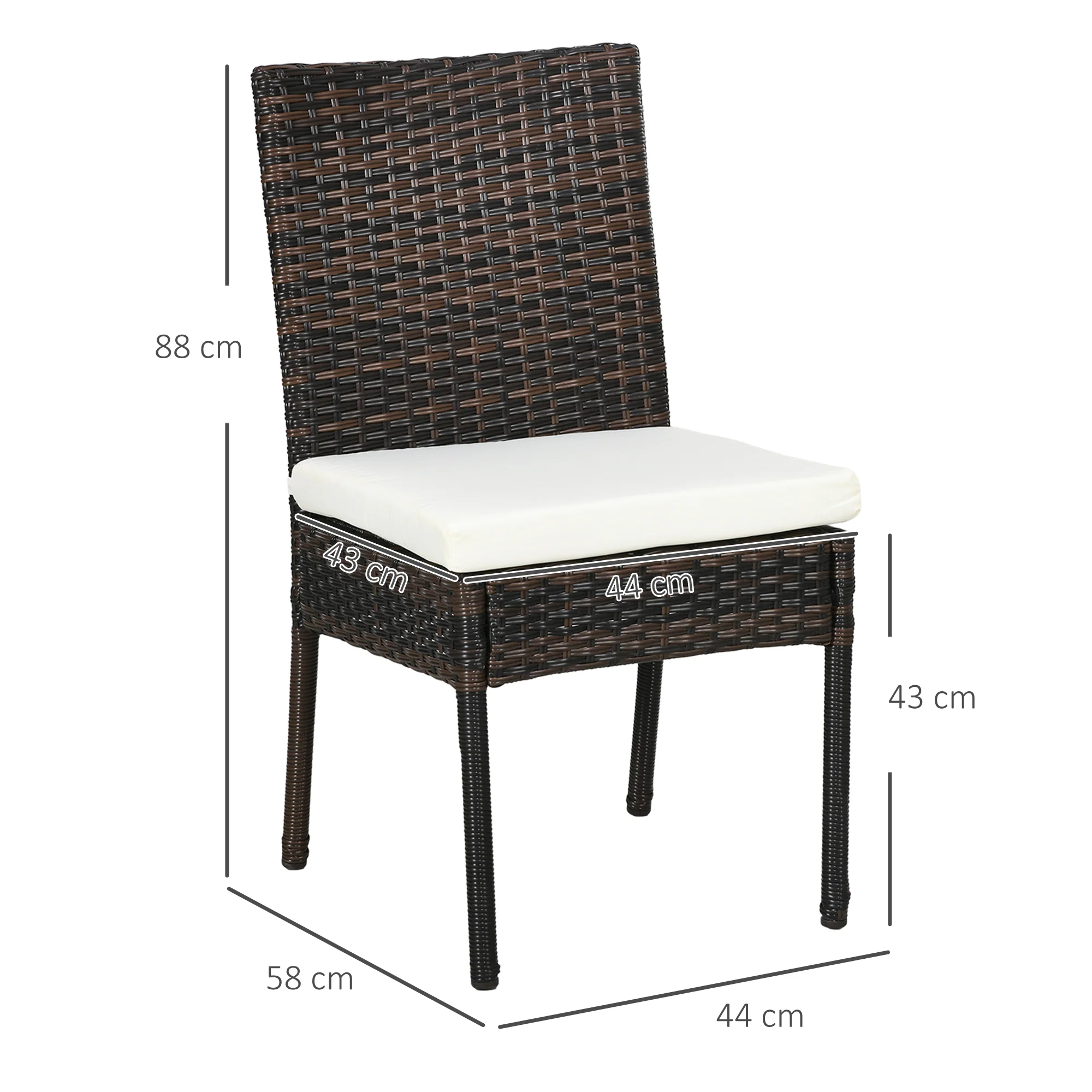 Outsunny 2 PCs Rattan Garden Chairs with Cushion, Wicker Dining Chairs, Brown - Image 5