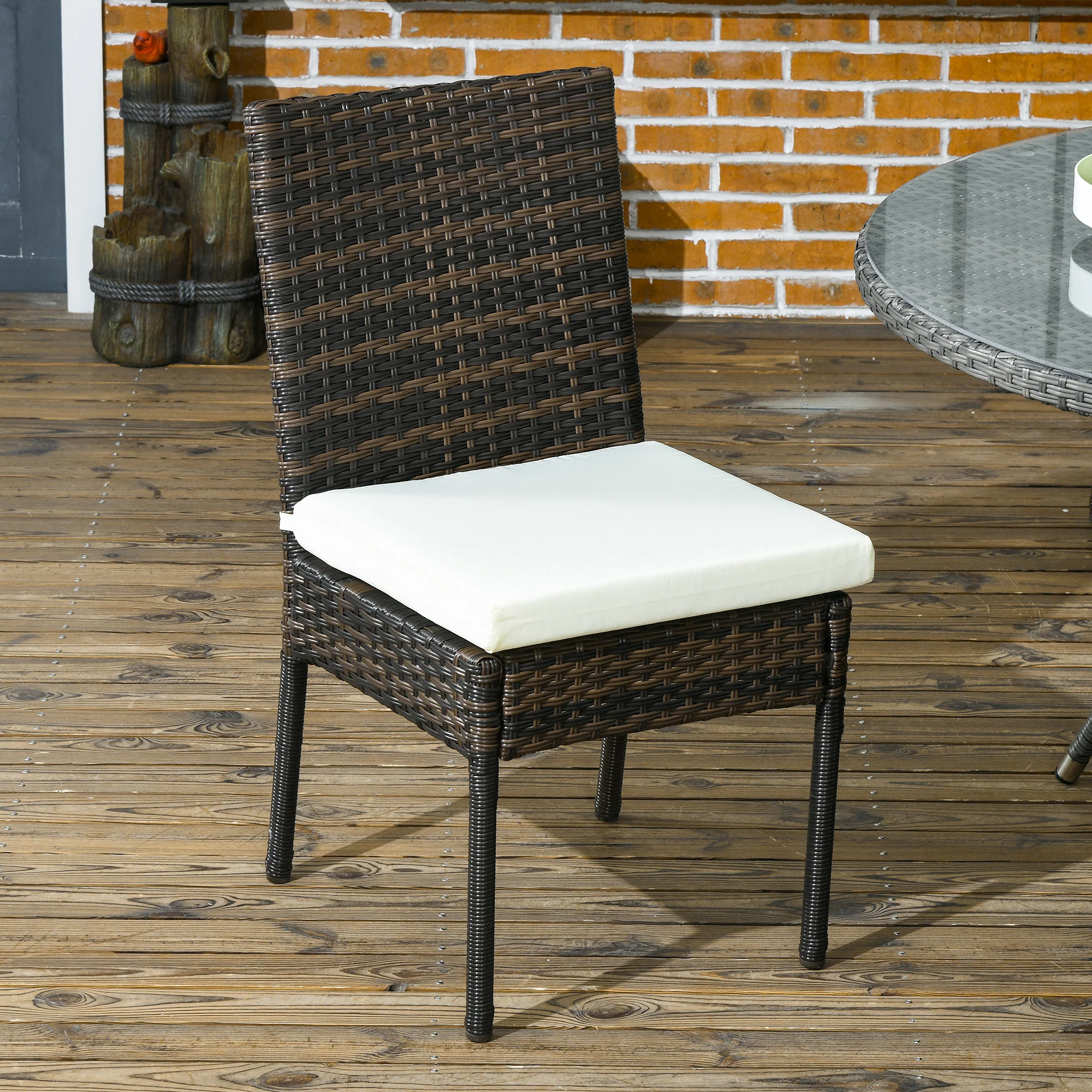 Outsunny 2 PCs Rattan Garden Chairs with Cushion, Wicker Dining Chairs, Brown - Image 7