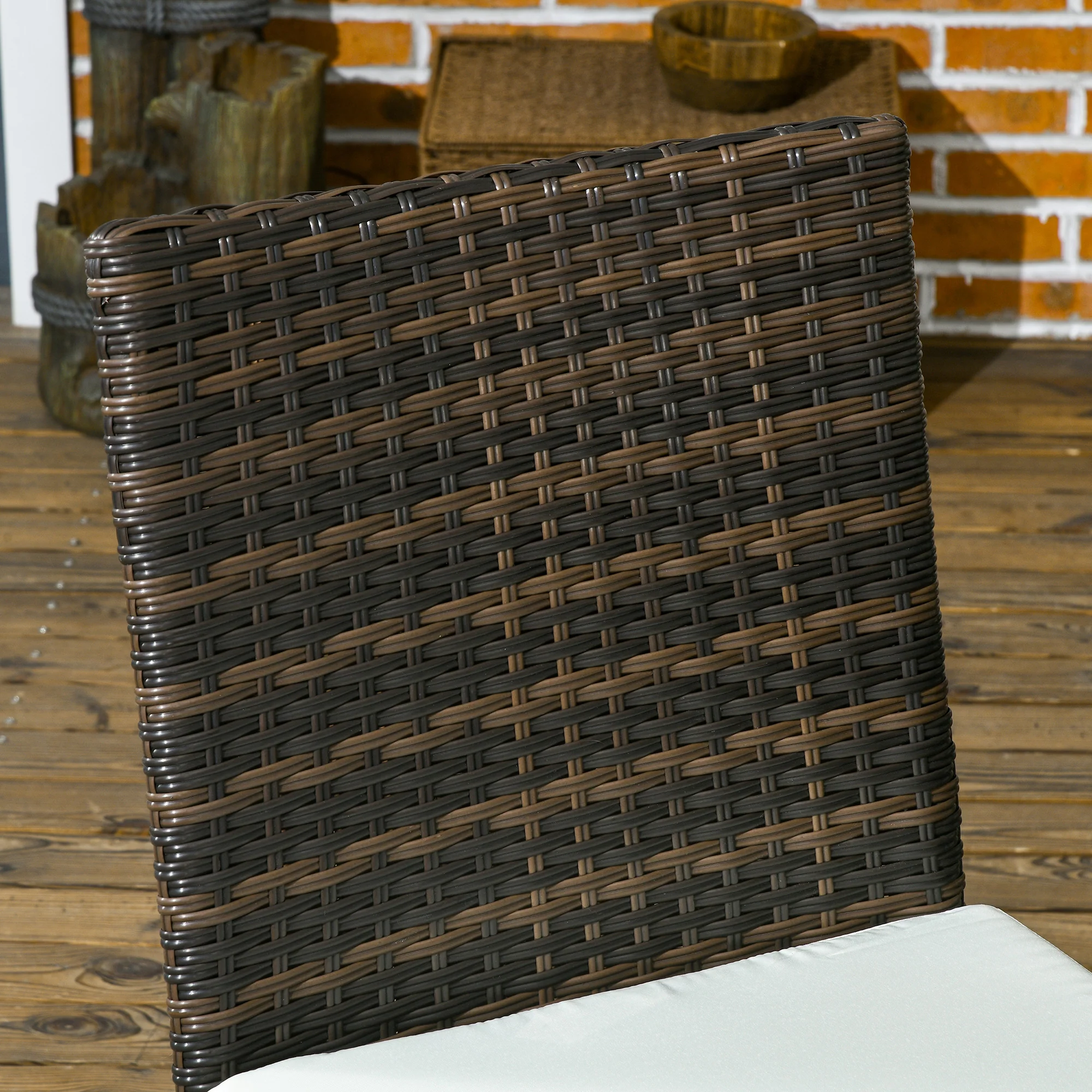 Outsunny 2 PCs Rattan Garden Chairs with Cushion, Wicker Dining Chairs, Brown - Image 8