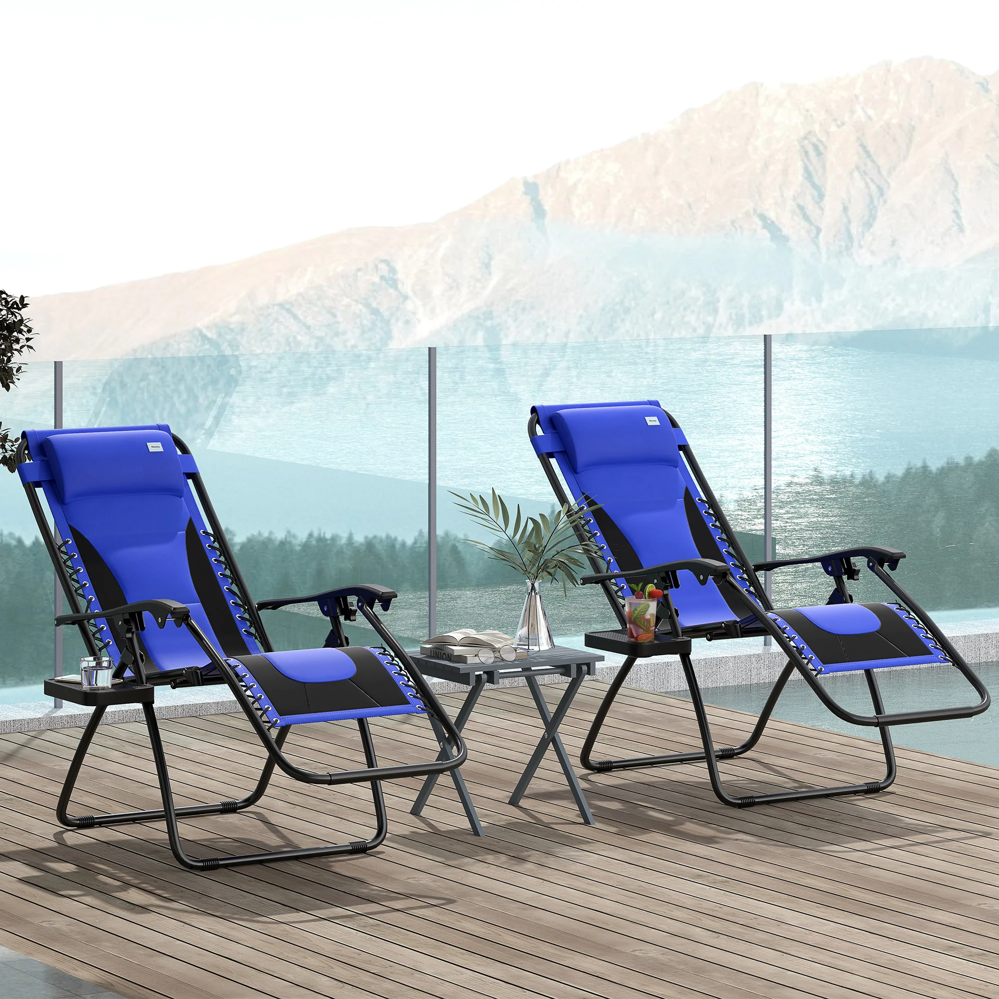 Outsunny 2 Pcs Zero Gravity Lounger Folding Recliner Chair W/ Cup Holder - Image 11