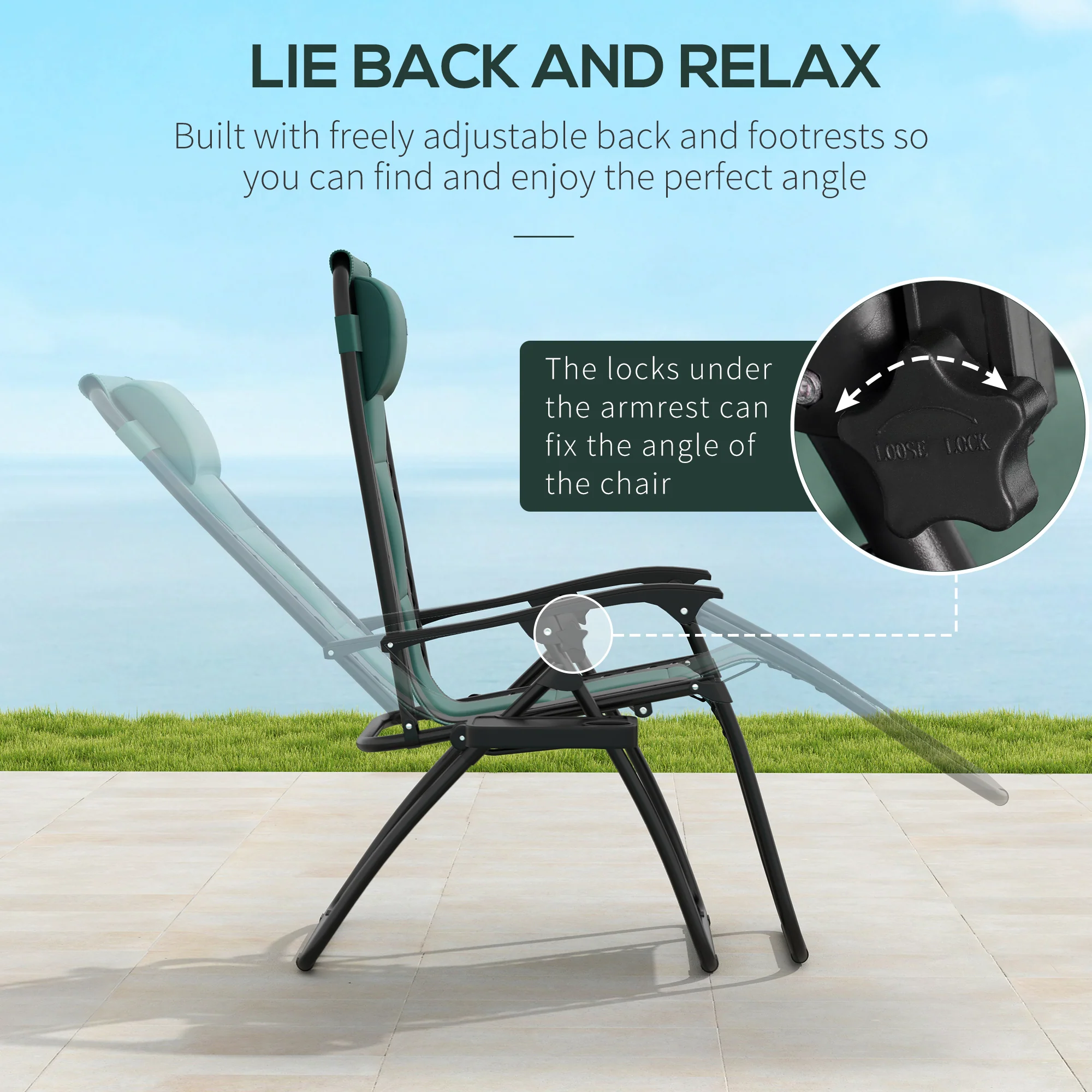 Outsunny 2 Pcs Zero Gravity Lounger Folding Recliner Chair W/ Cup Holder - Image 30