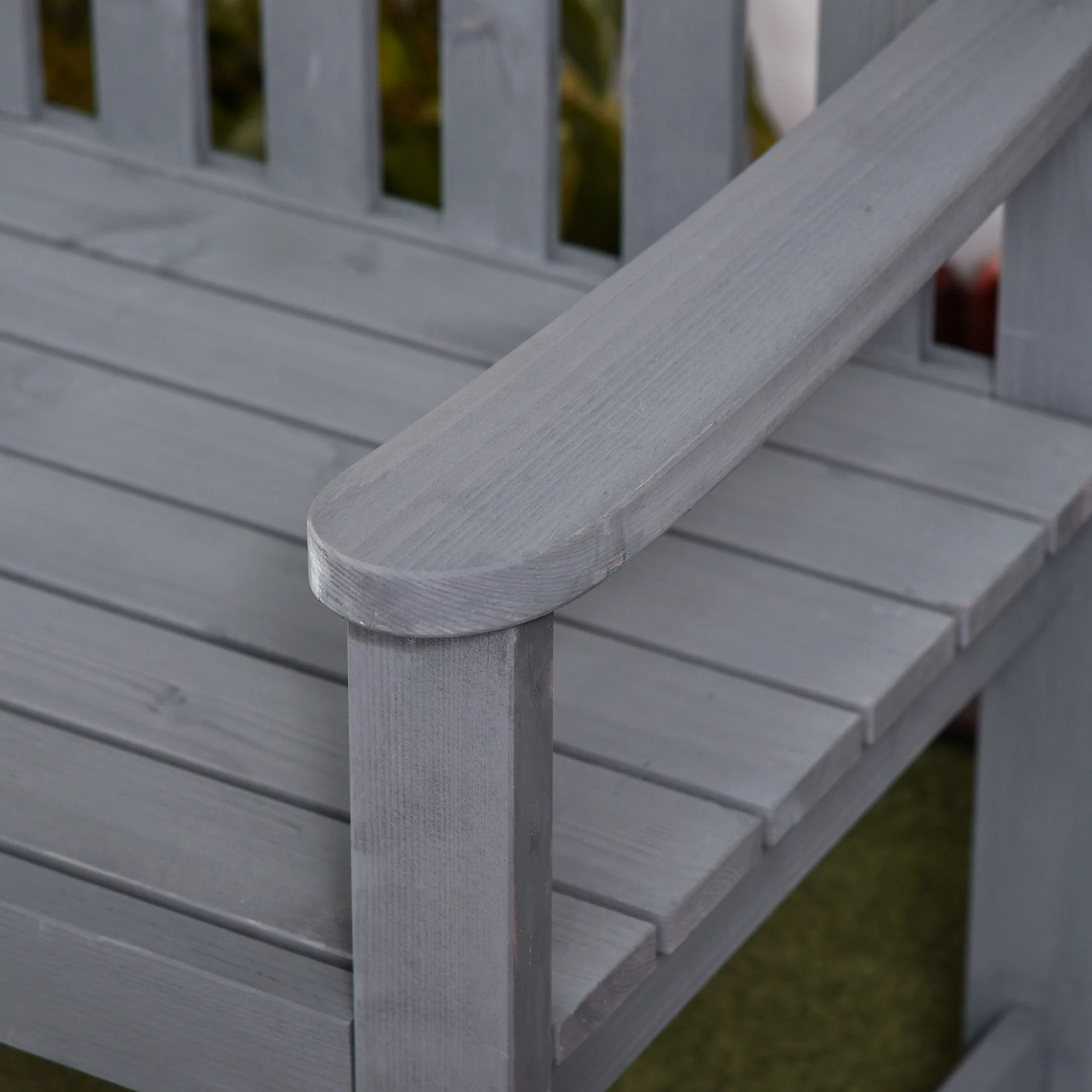 Outsunny 2 Person Garden Bench Wooden Outdoor Furniture with Armrest Grey - Image 8