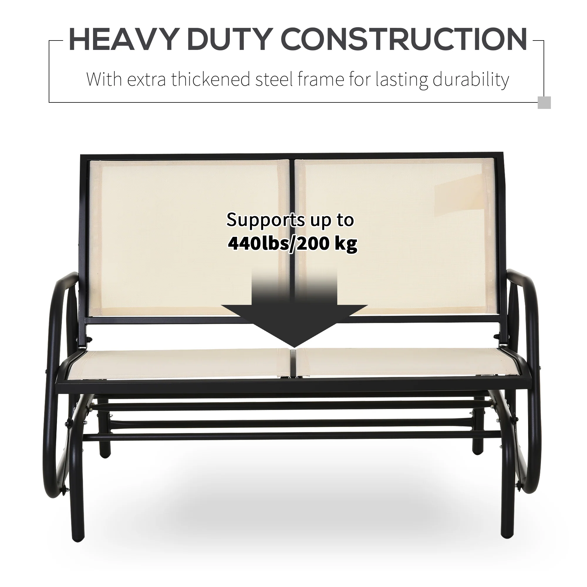 Outsunny 2-Person Patio Glider Bench Gliding Chair Loveseat w/ Armrest Beige - Image 6