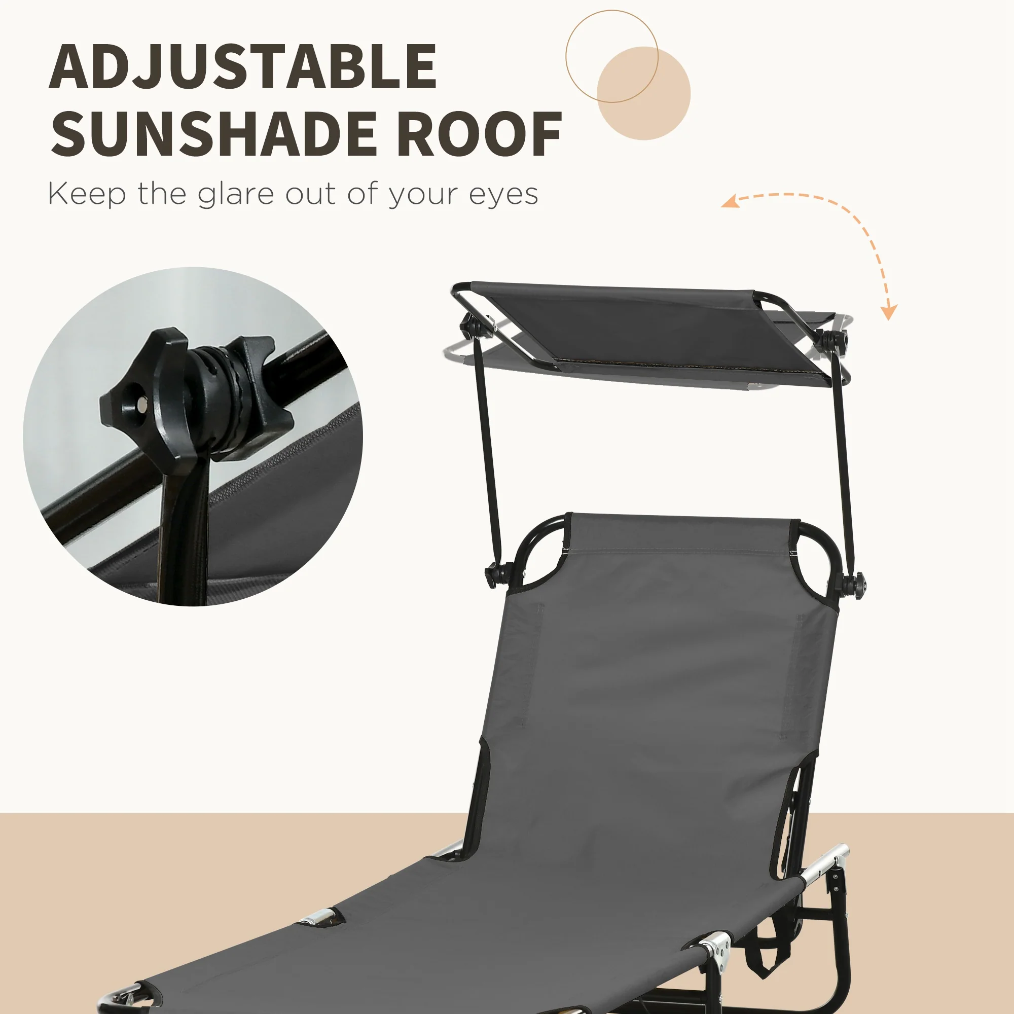 Outsunny 2 Piece Folding Sun Loungers with Adjustable Backrest, Tan Brown - Image 13