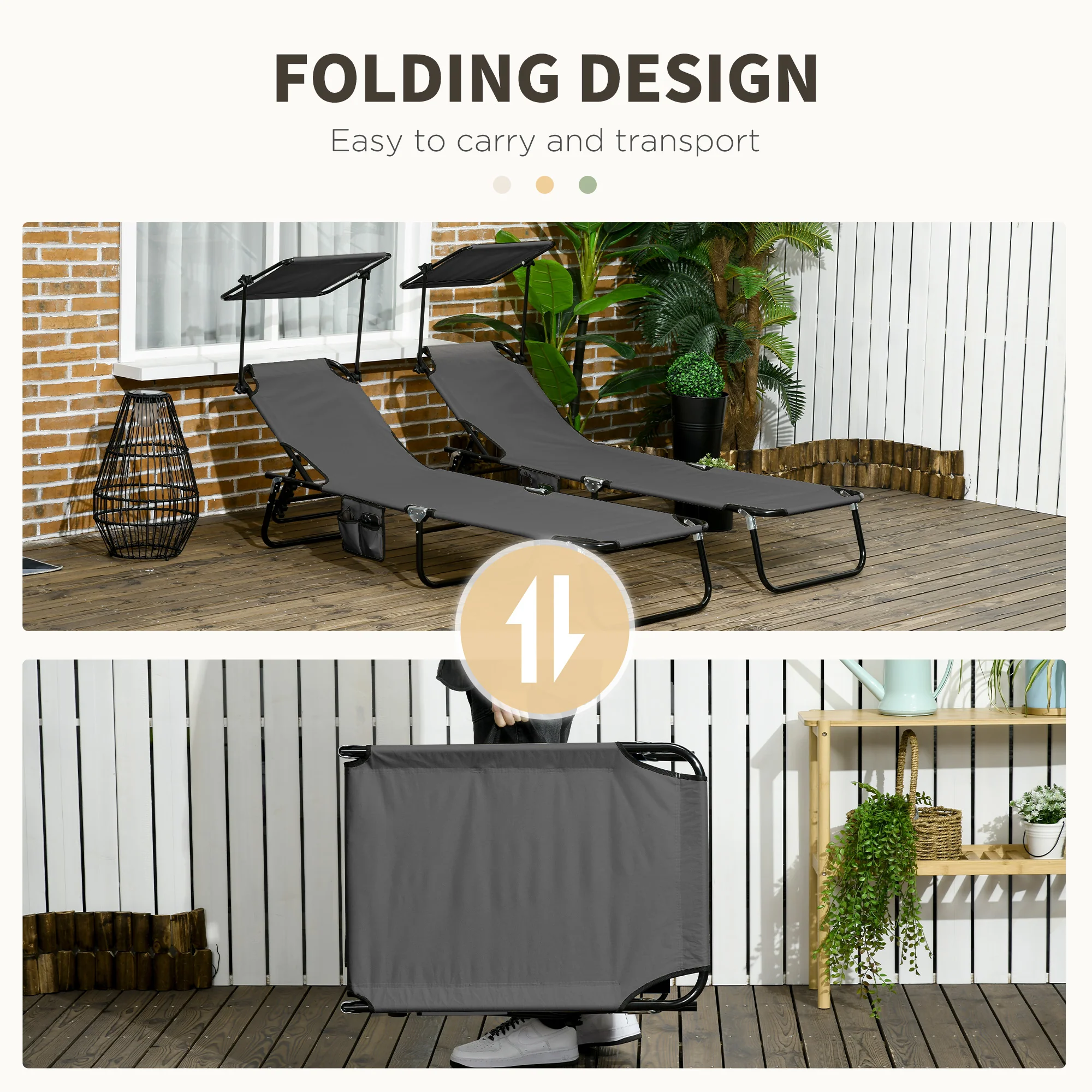 Outsunny 2 Piece Folding Sun Loungers with Adjustable Backrest, Tan Brown - Image 15