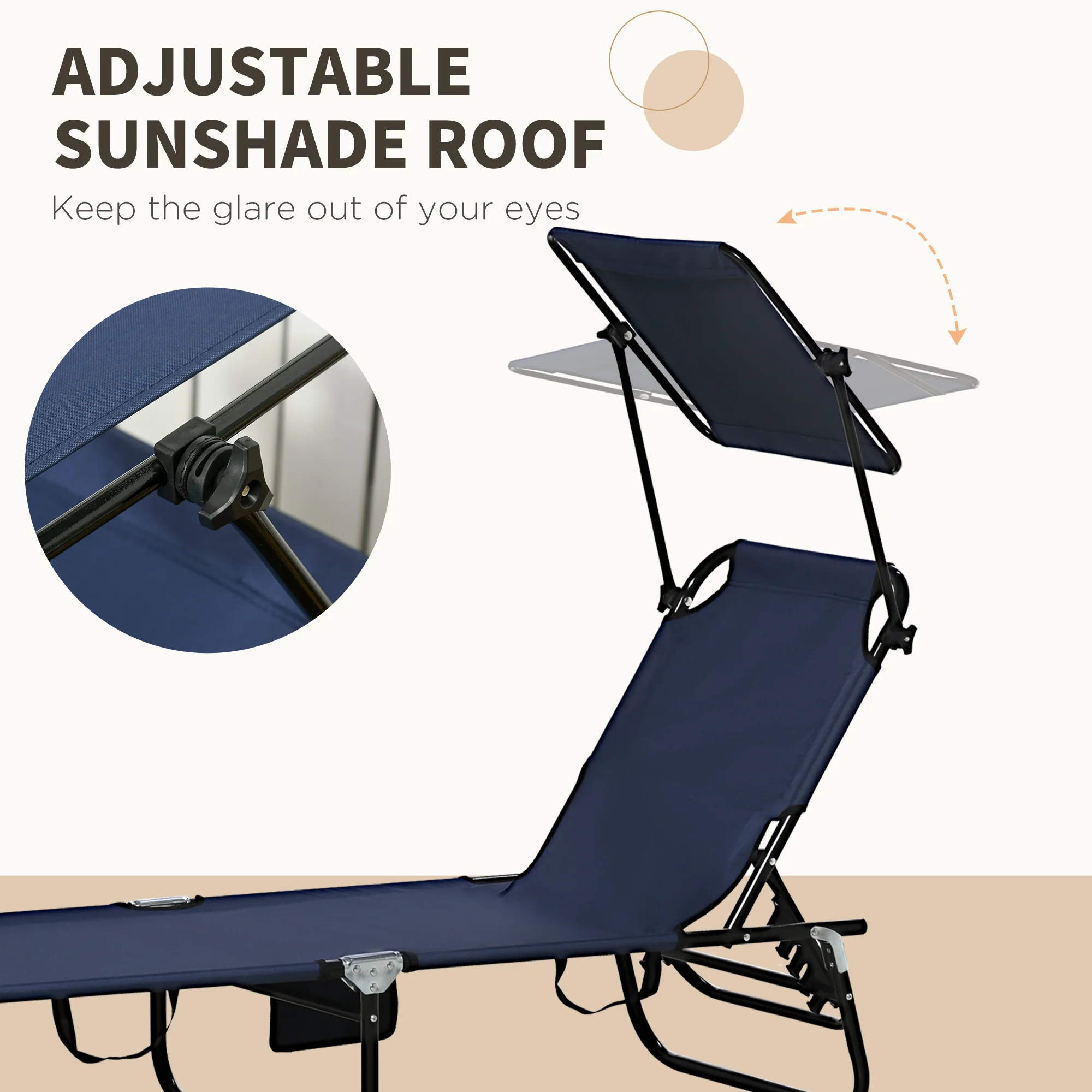 Outsunny 2 Piece Folding Sun Loungers with Adjustable Backrest, Tan Brown - Image 22
