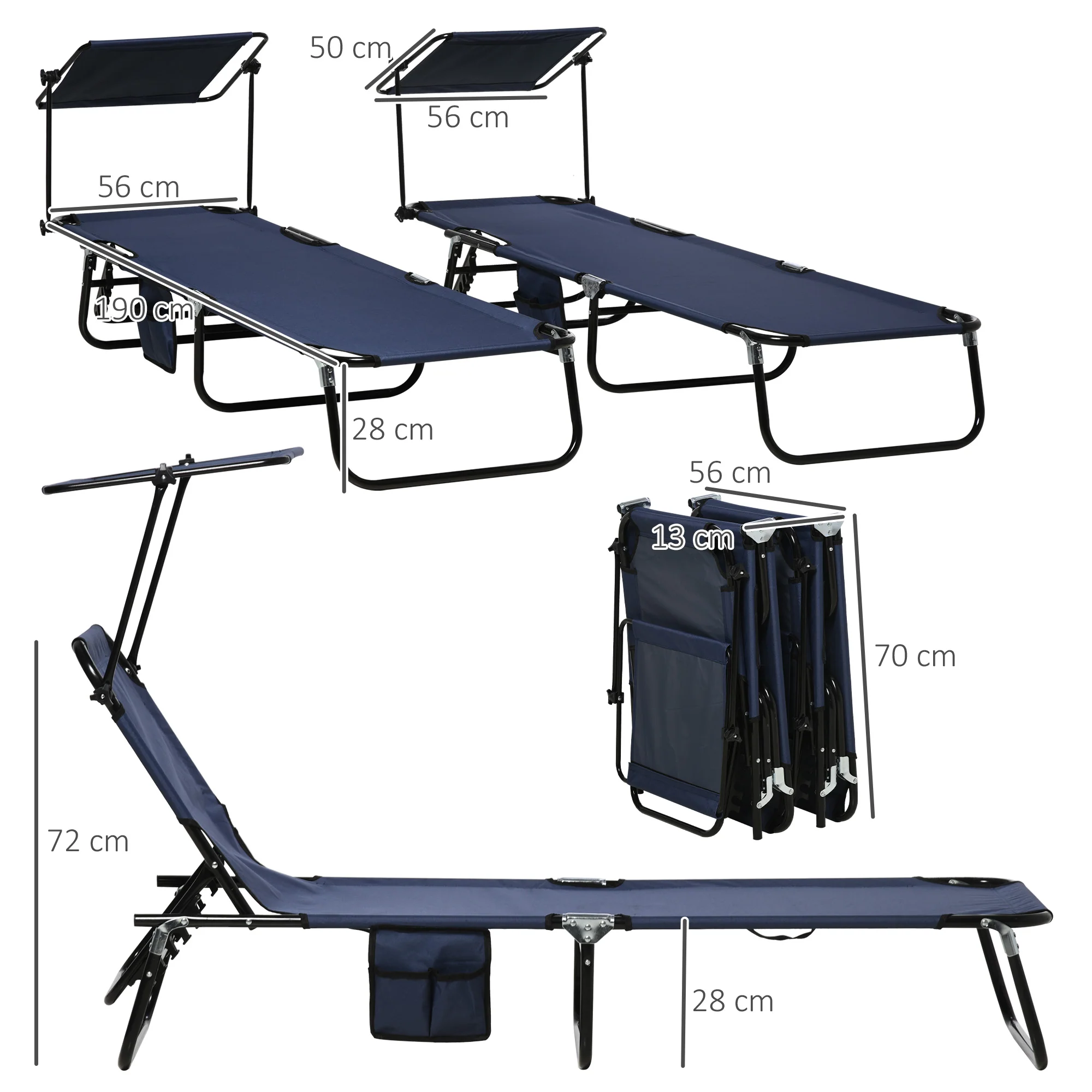 Outsunny 2 Piece Folding Sun Loungers with Adjustable Backrest, Tan Brown - Image 23