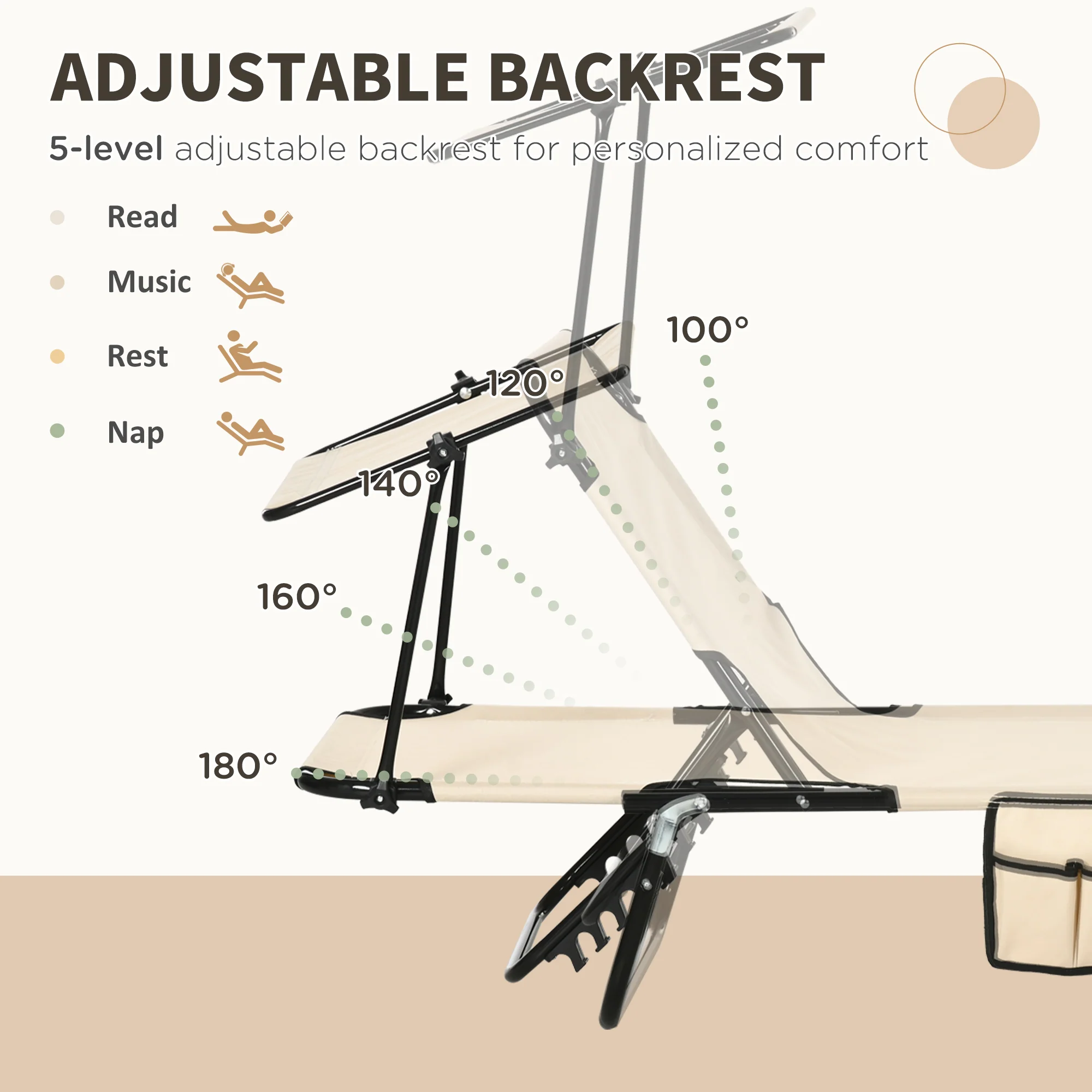 Outsunny 2 Piece Folding Sun Loungers with Adjustable Backrest, Tan Brown - Image 30