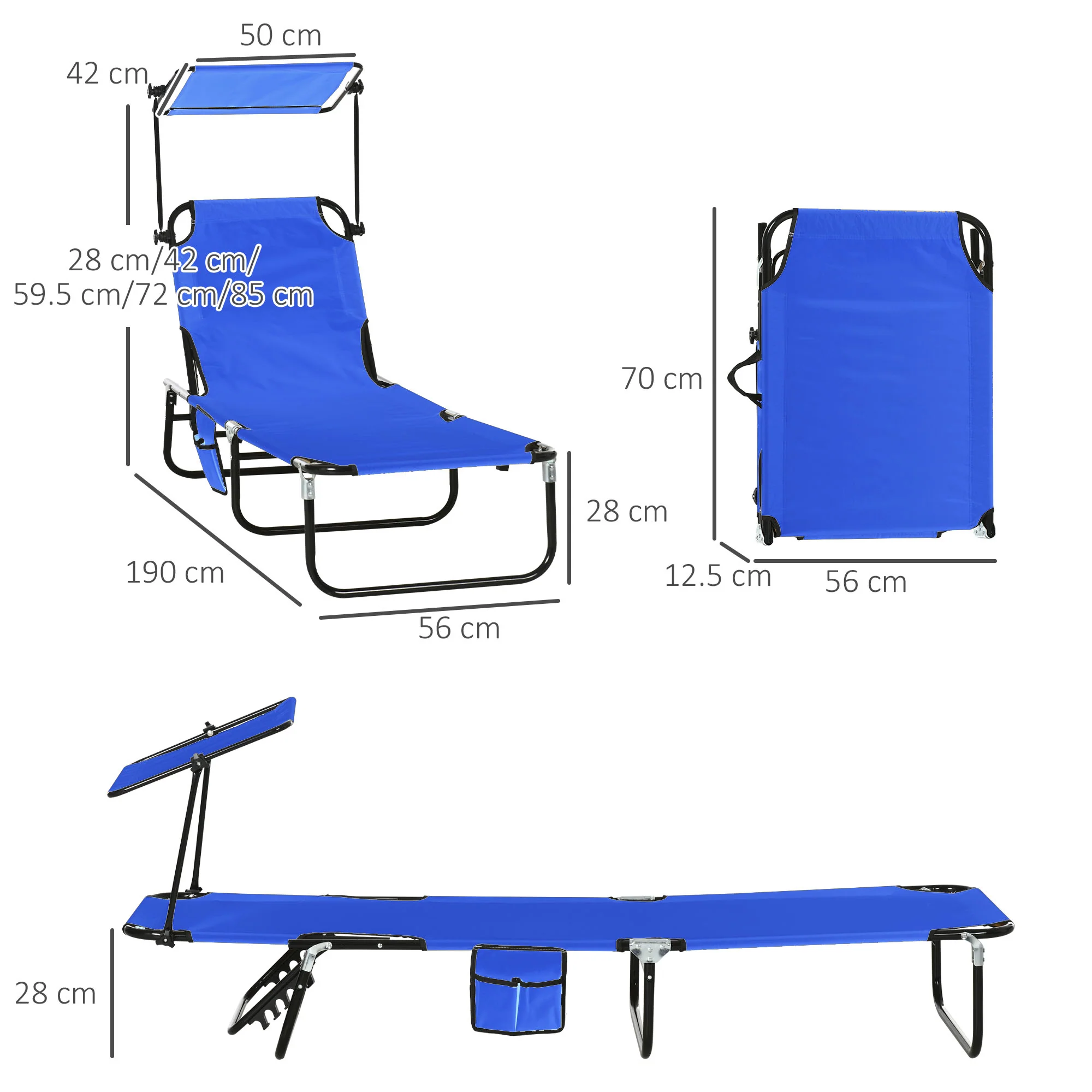 Outsunny 2 Piece Folding Sun Loungers with Adjustable Backrest, Tan Brown - Image 5