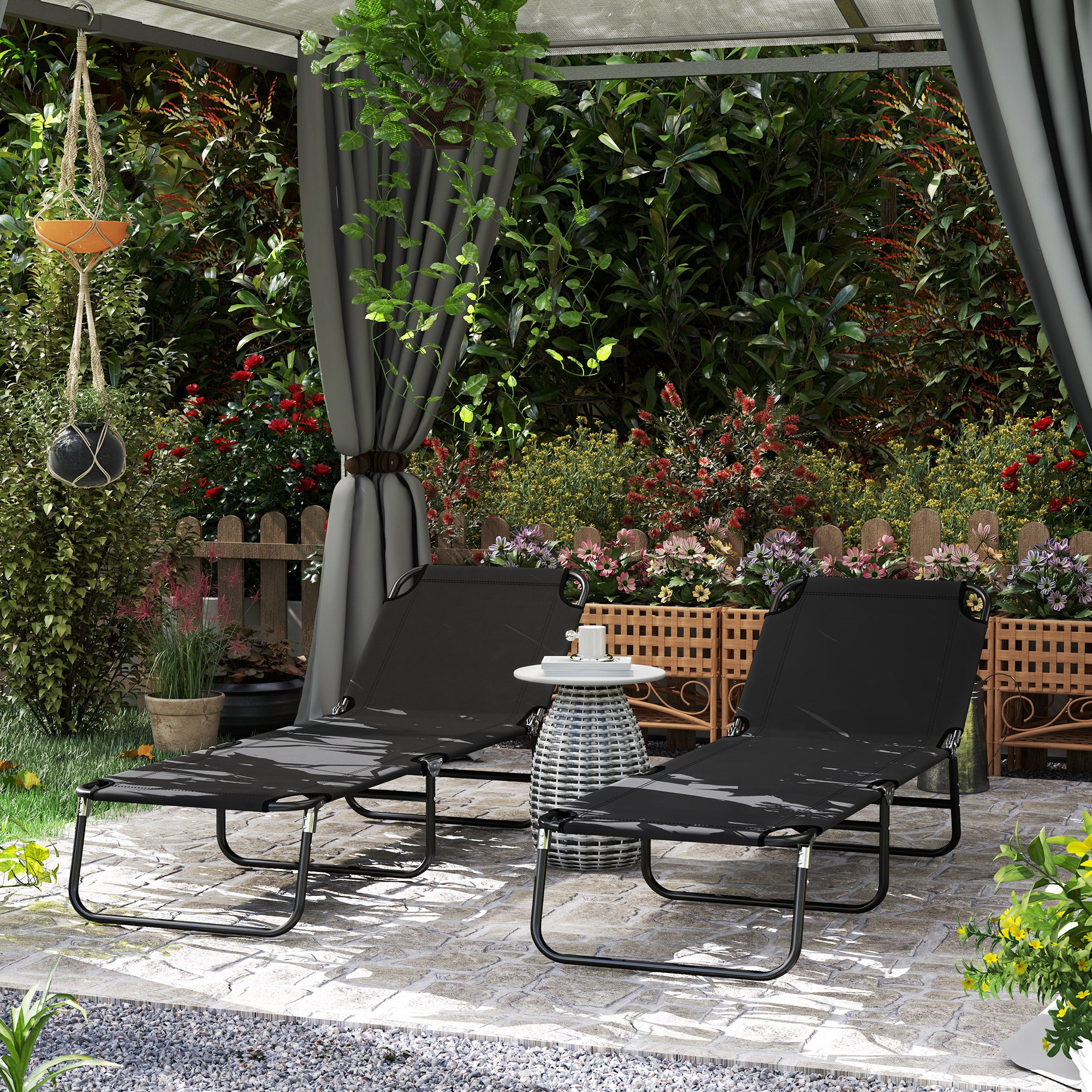 Outsunny 2 Piece Reclining Chaise Lounge with Adjustable Backrest, Black - Image 2