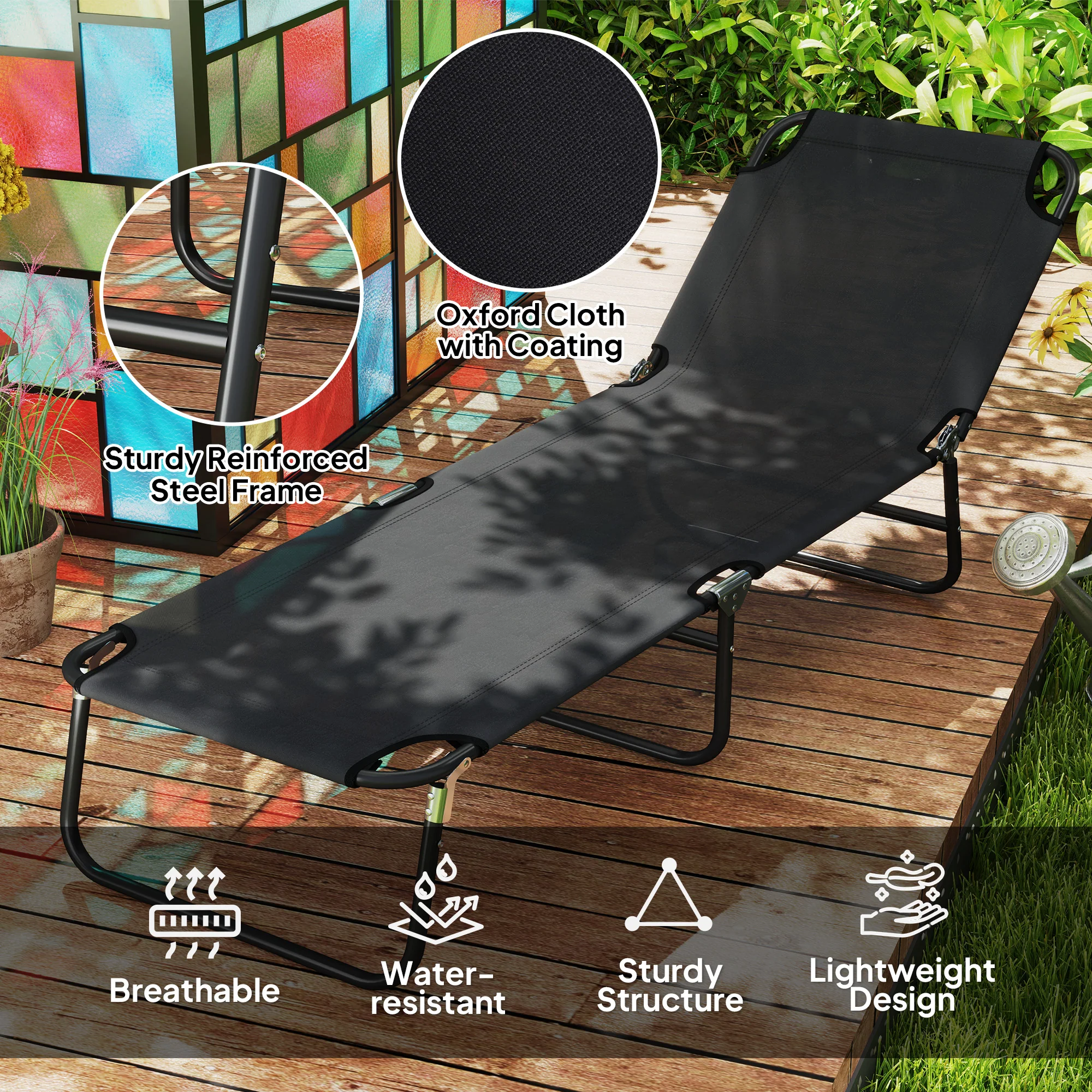 Outsunny 2 Piece Reclining Chaise Lounge with Adjustable Backrest, Black - Image 4