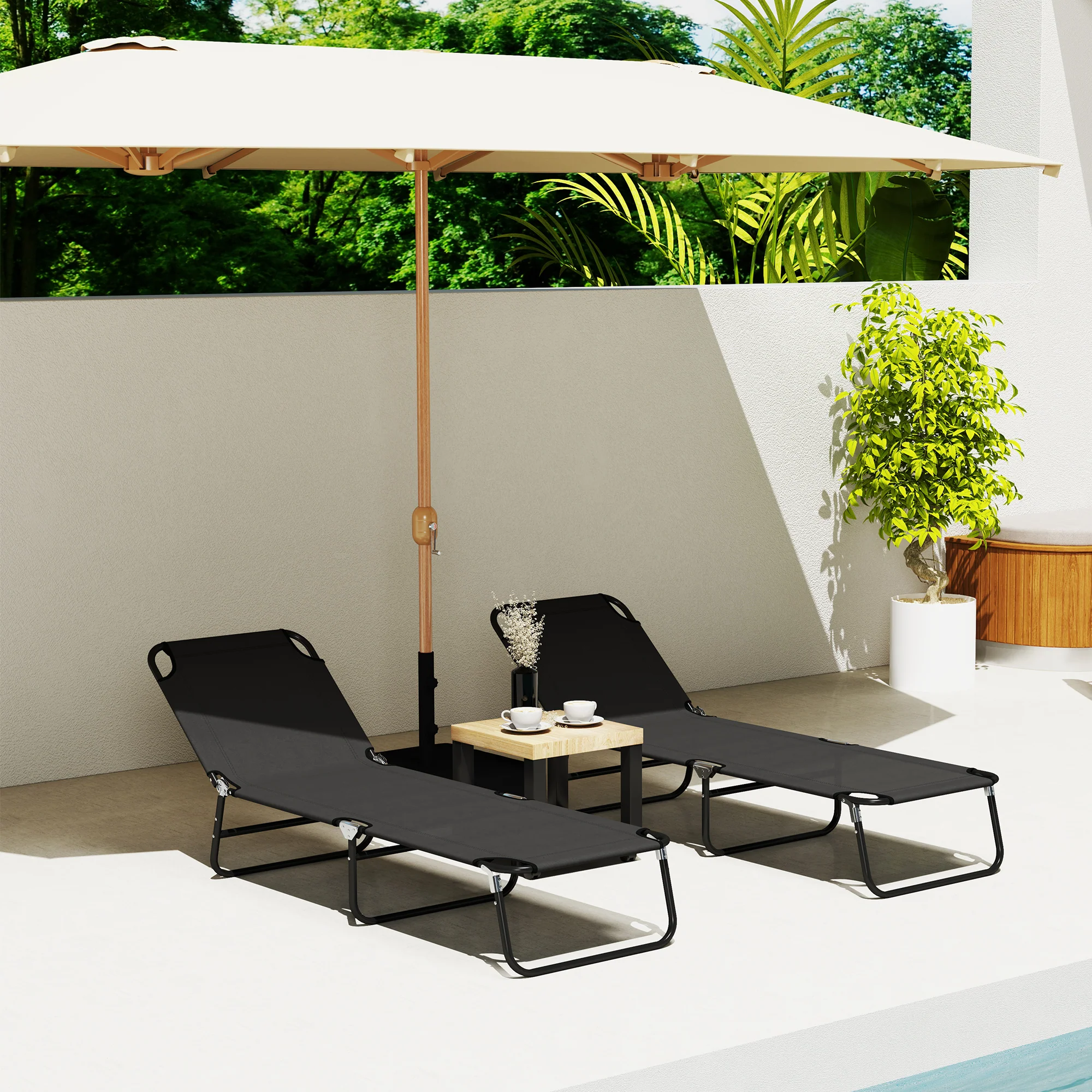 Outsunny 2 Piece Reclining Chaise Lounge with Adjustable Backrest, Black - Image 8
