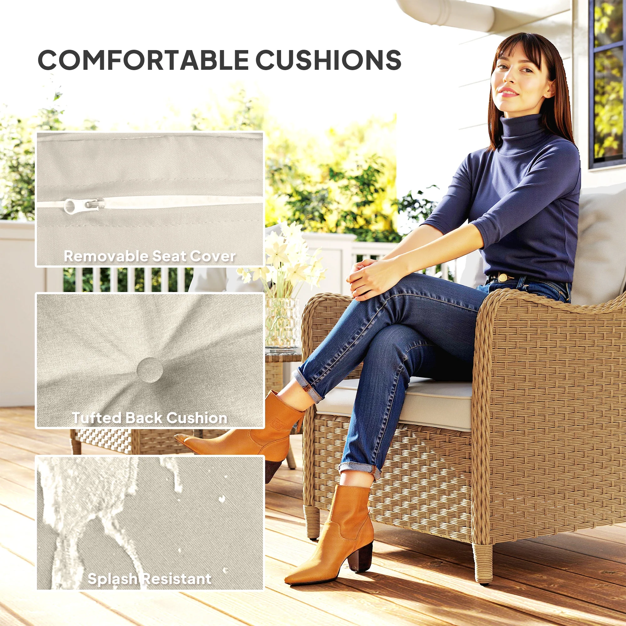 Outsunny 2 Pieces Rattan Garden Chairs, Cushioned Rattan Chairs - Image 4