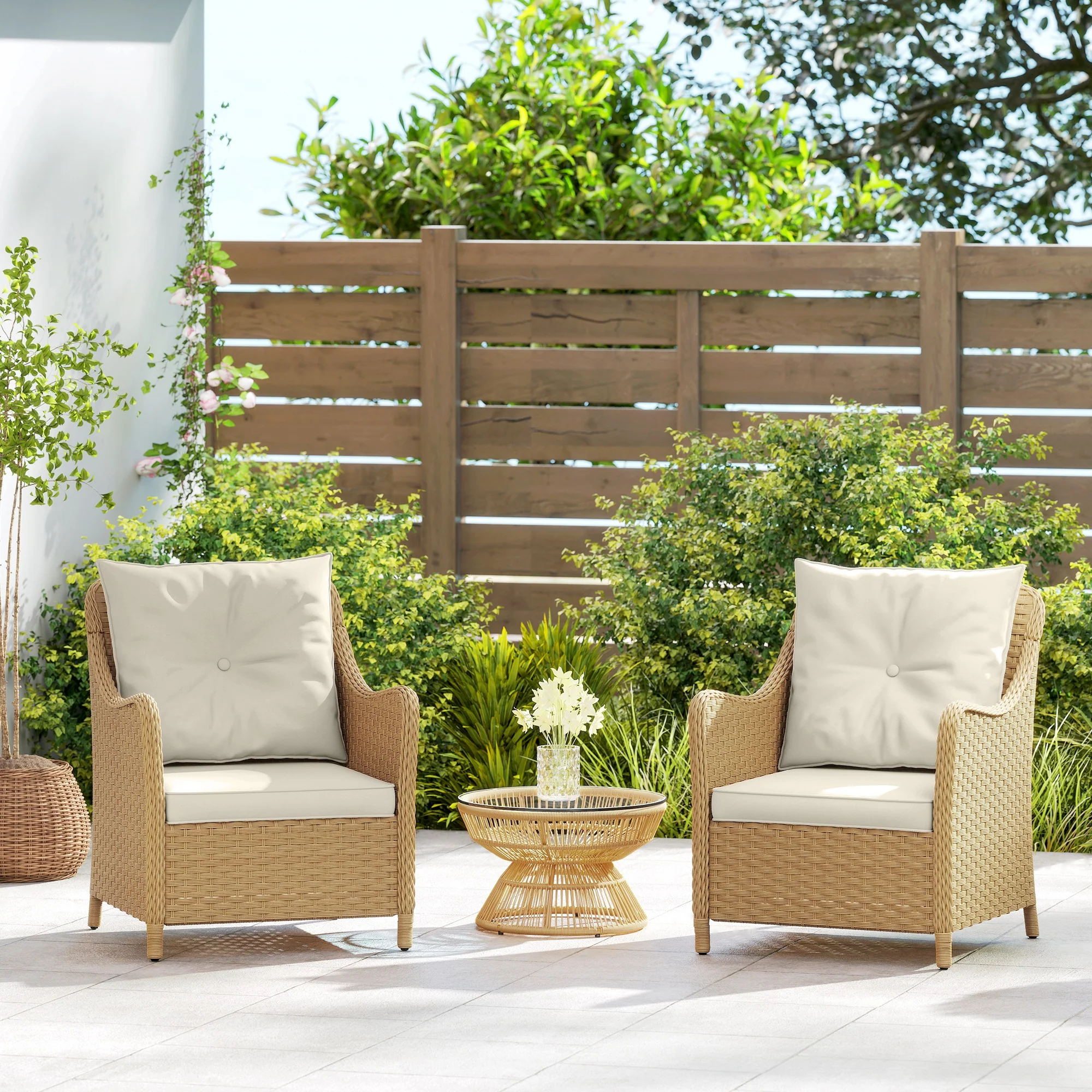 Outsunny 2 Pieces Rattan Garden Chairs, Cushioned Rattan Chairs - Image 9