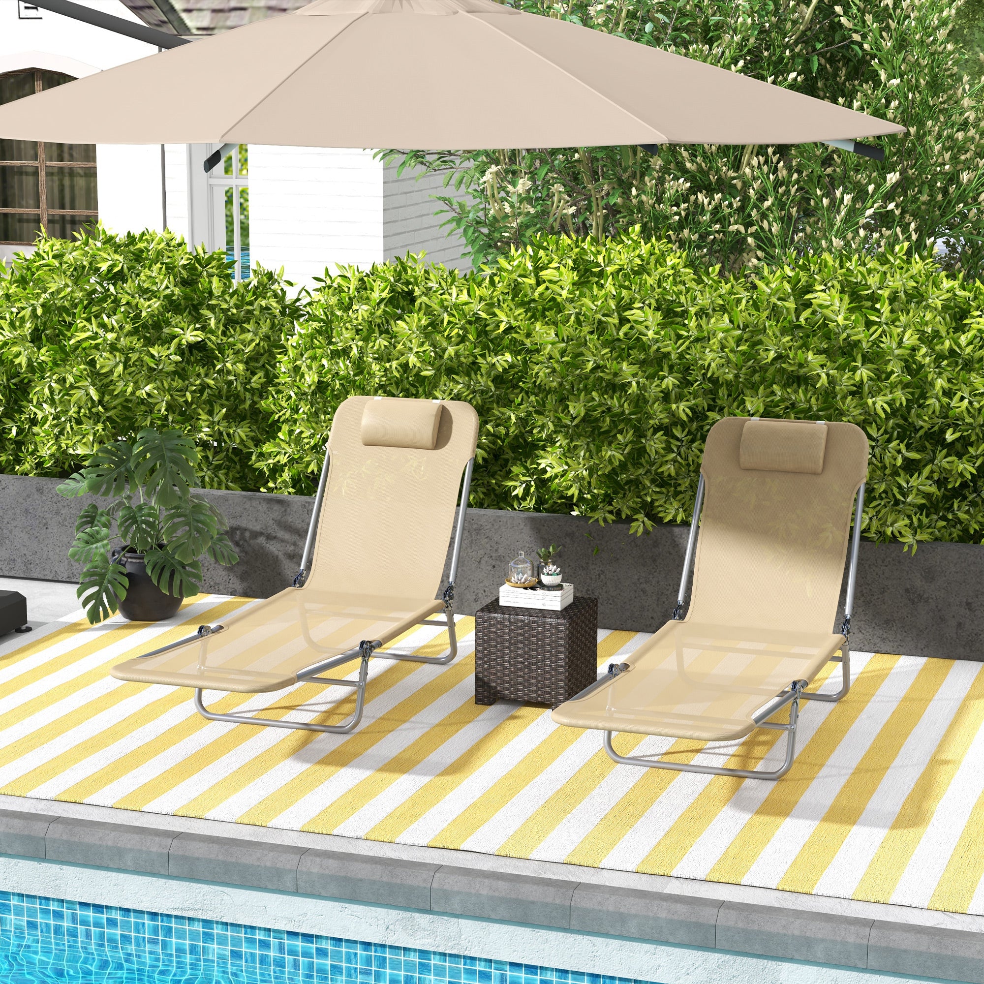 Outsunny 2 Pieces Sun Loungers Foldable Reclining Chair With Headrest Brown - Image 2