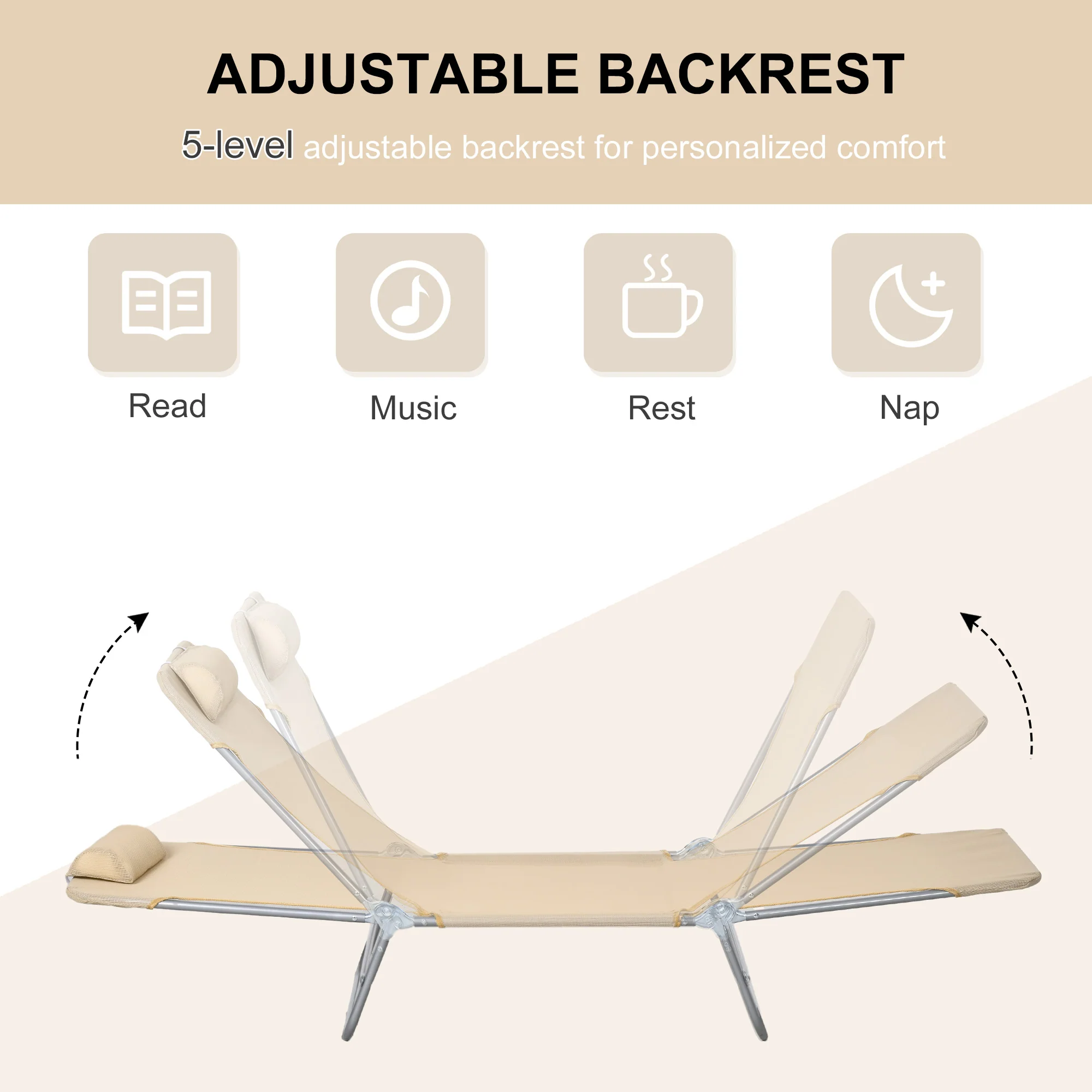 Outsunny 2 Pieces Sun Loungers Foldable Reclining Chair With Headrest Brown - Image 3