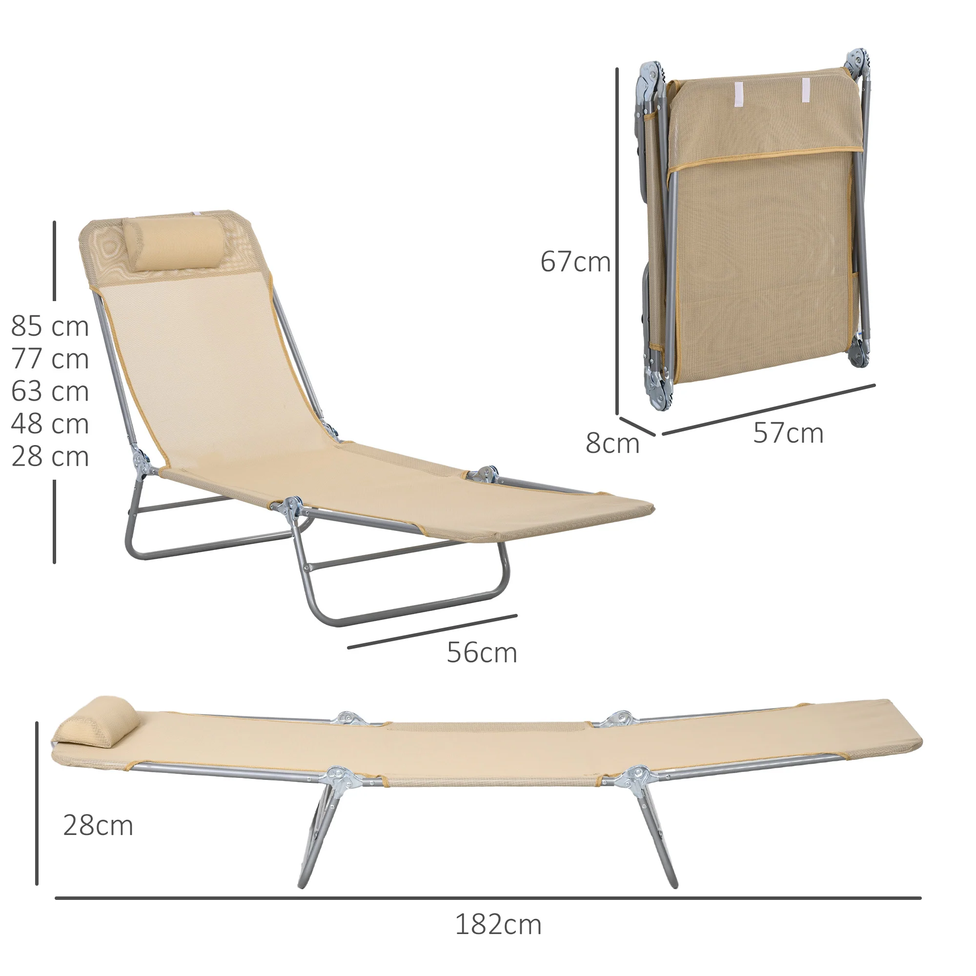 Outsunny 2 Pieces Sun Loungers Foldable Reclining Chair With Headrest Brown - Image 5