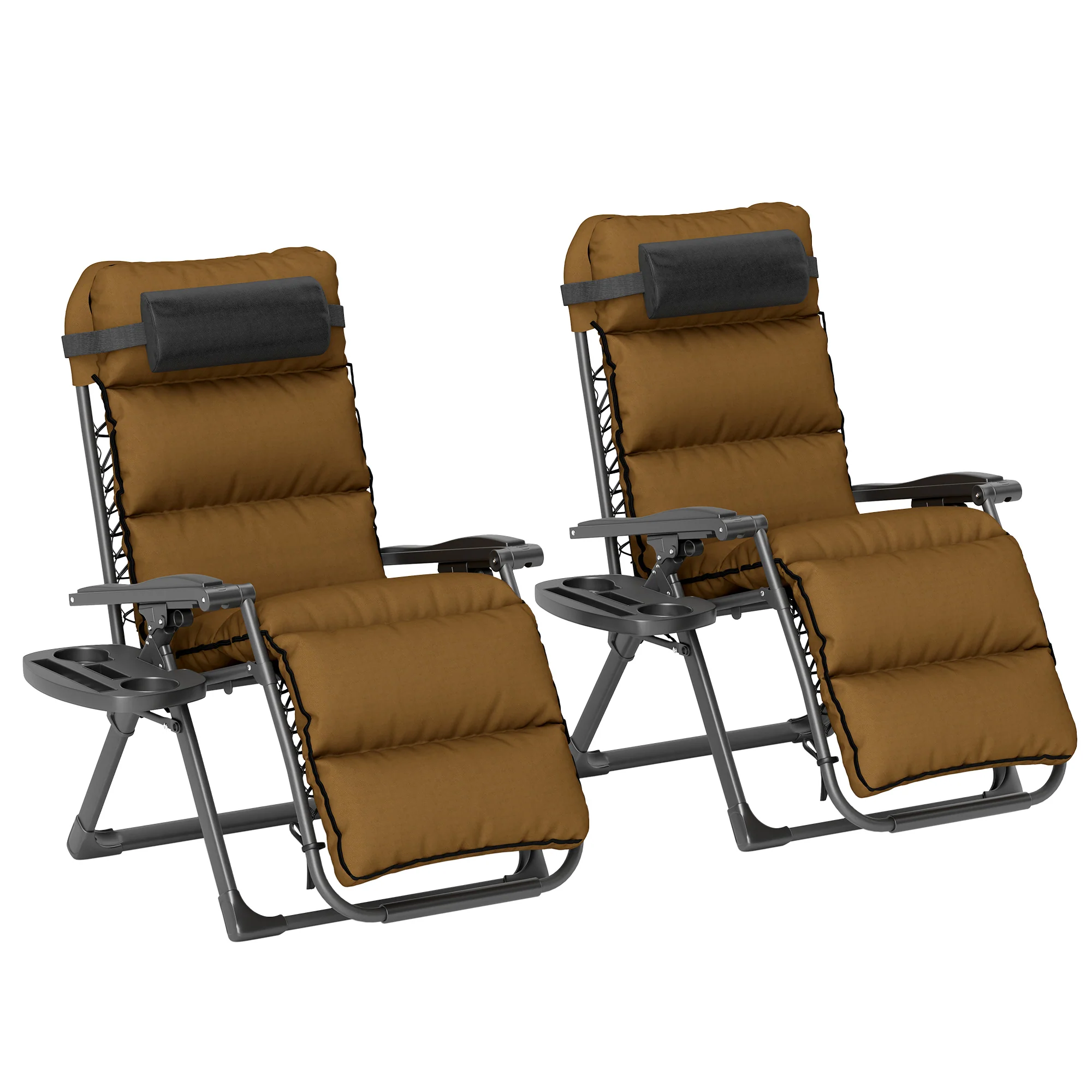 Outsunny 2 Pieces Zero Gravity Chairs, Reclining Folding Sun Lounger, Brown
