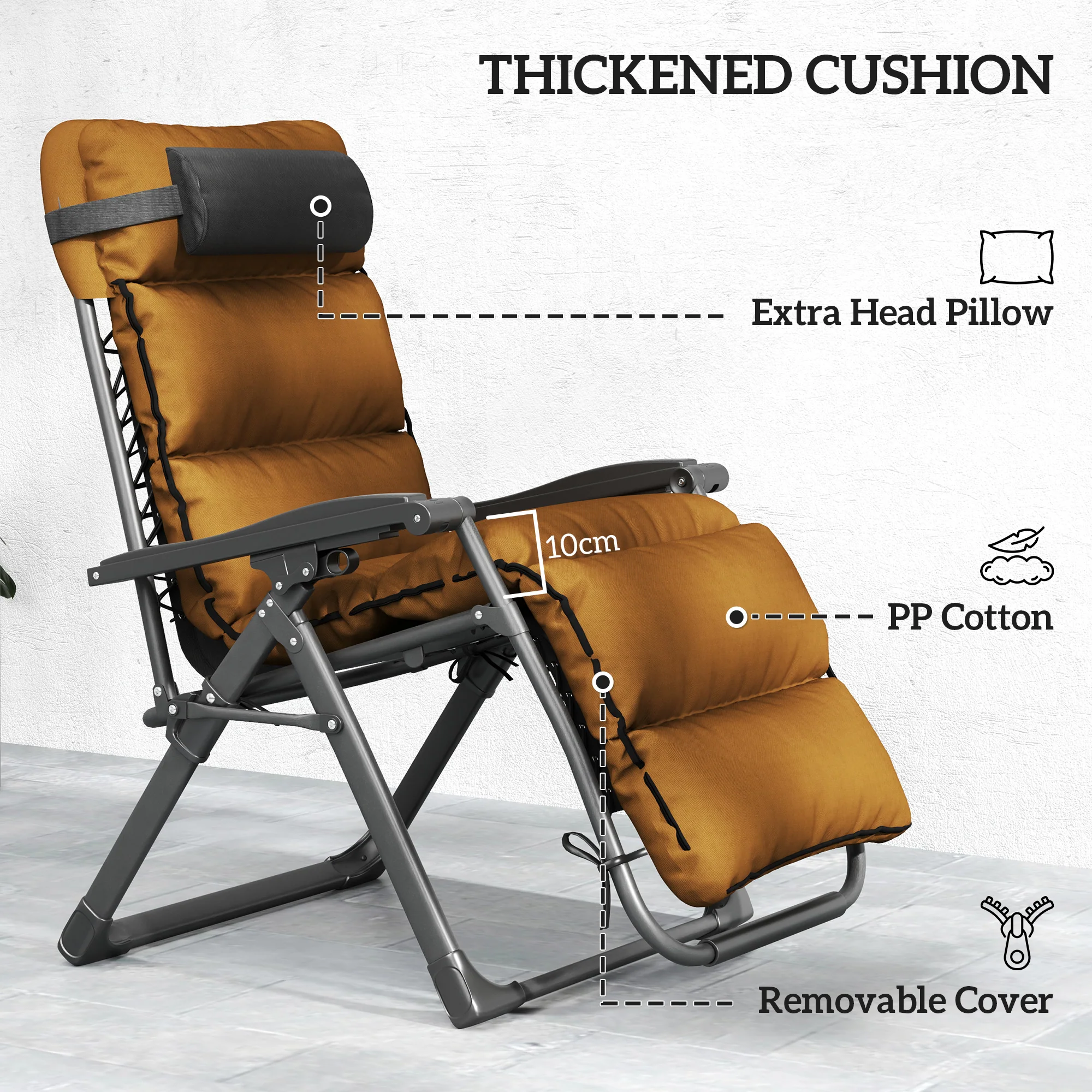 Outsunny 2 Pieces Zero Gravity Chairs, Reclining Folding Sun Lounger, Brown - Image 6