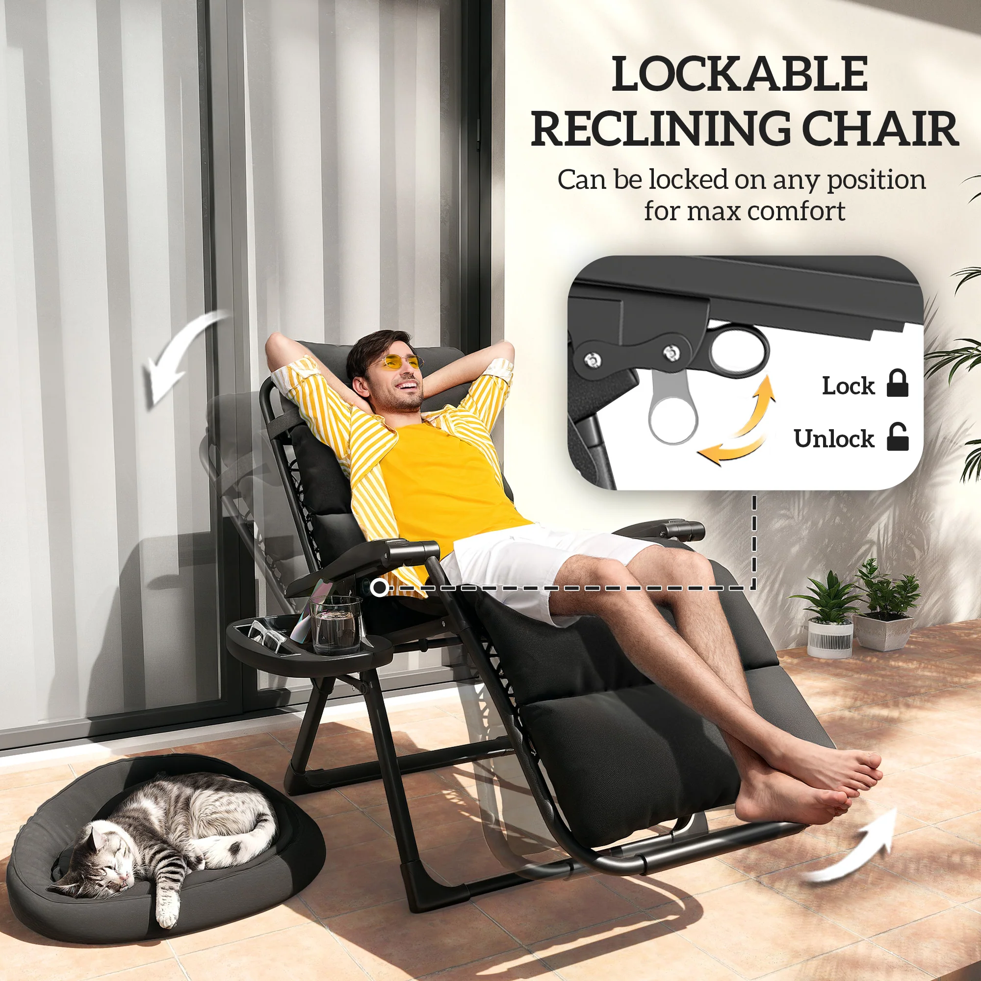 Outsunny 2 Pieces Zero Gravity Chairs, Reclining Folding Sun Lounger, Grey - Image 3