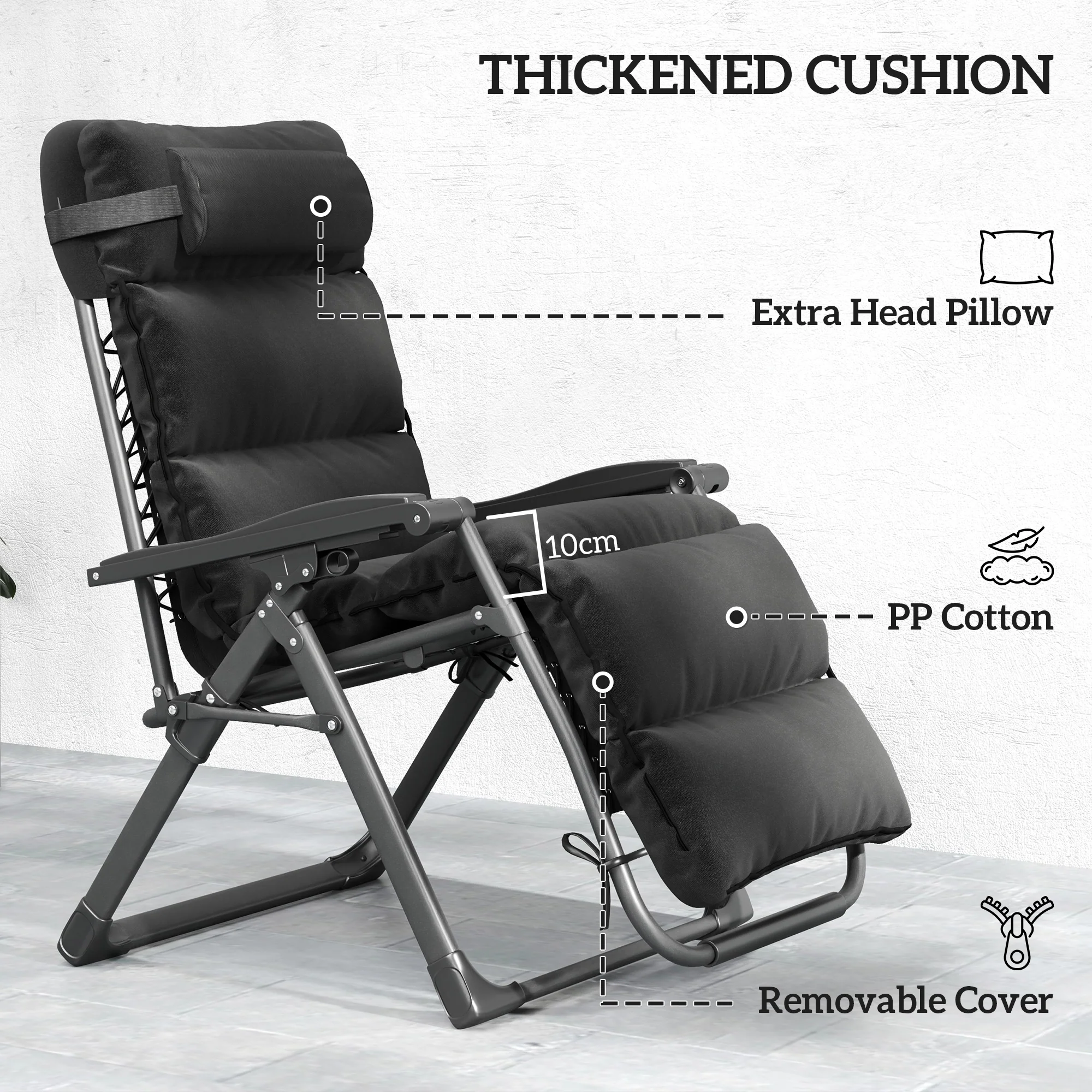 Outsunny 2 Pieces Zero Gravity Chairs, Reclining Folding Sun Lounger, Grey - Image 6