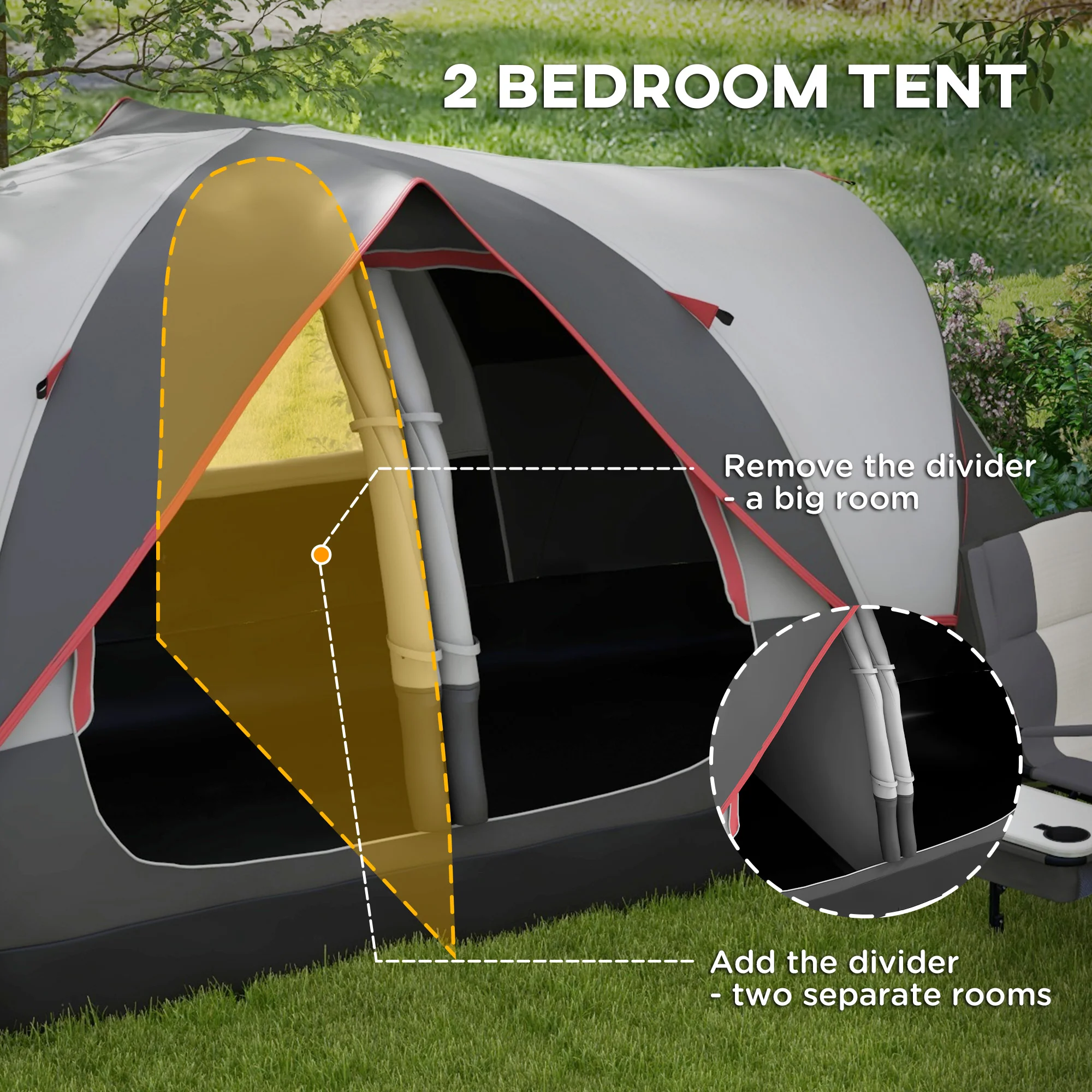 Outsunny 2 Room Camping Tent with Waterproof Rainfly & Screen Panels - Image 4