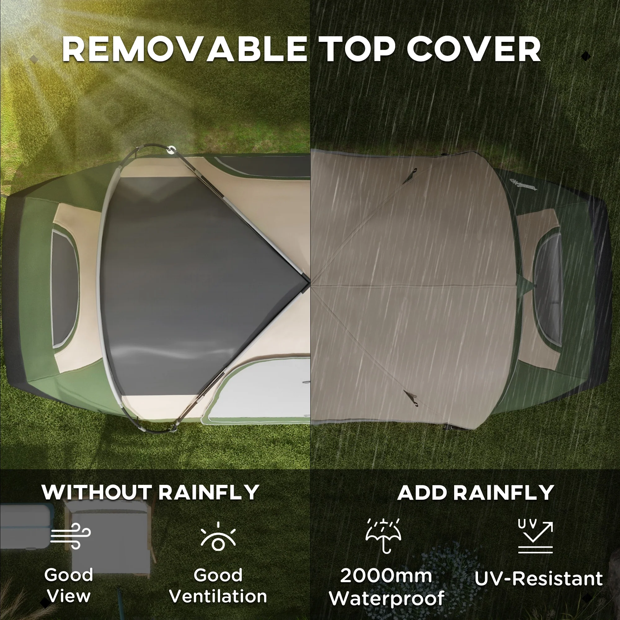 Outsunny 2 Room Camping Tent with Waterproof Rainfly & Screen Panels Orange - Image 3