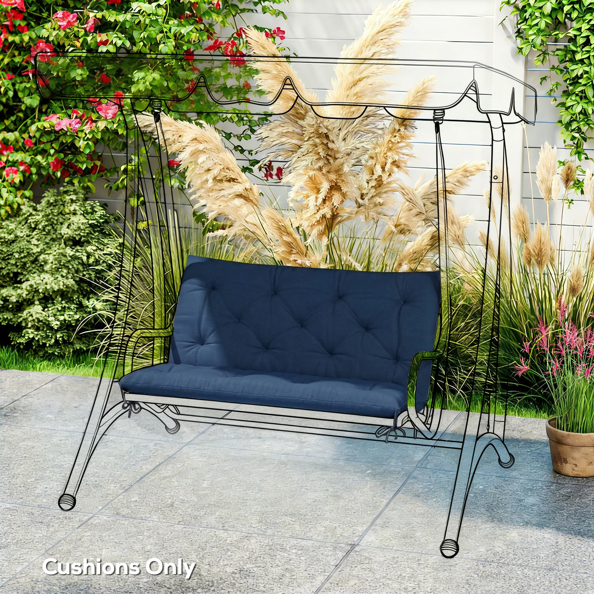 Outsunny 2 Seater Bench Pad, Chair Cushion with Back and Ties, Dark Blue - Image 8