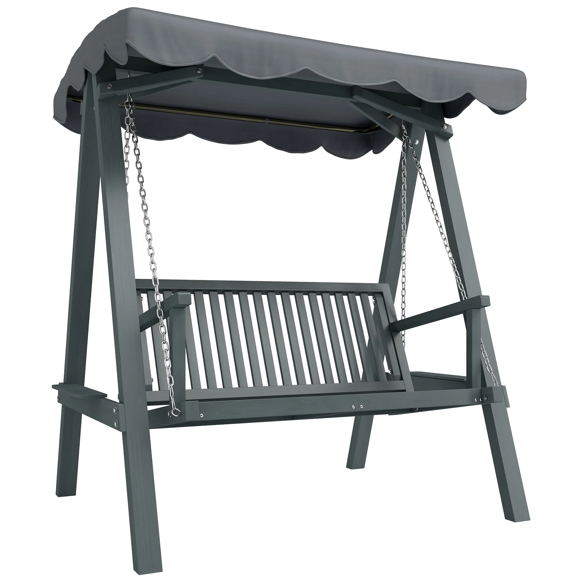 Outsunny 2 Seater Garden Swing Seat With Canopy, Outdoor Hammock Bench, Grey