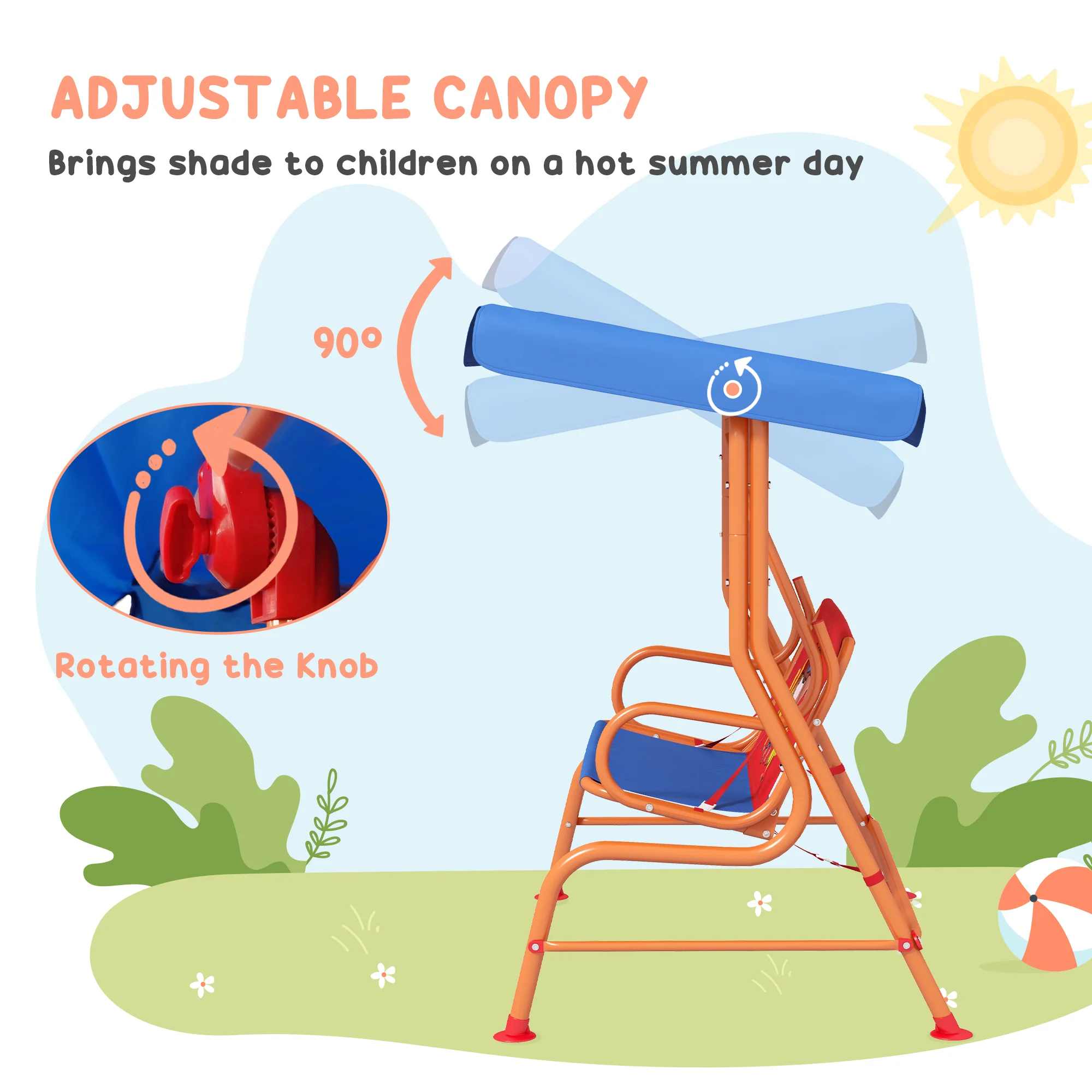 Outsunny 2 Seater Kids Swing Chair, Cowboy Themed with Adjustable Canopy - Image 4
