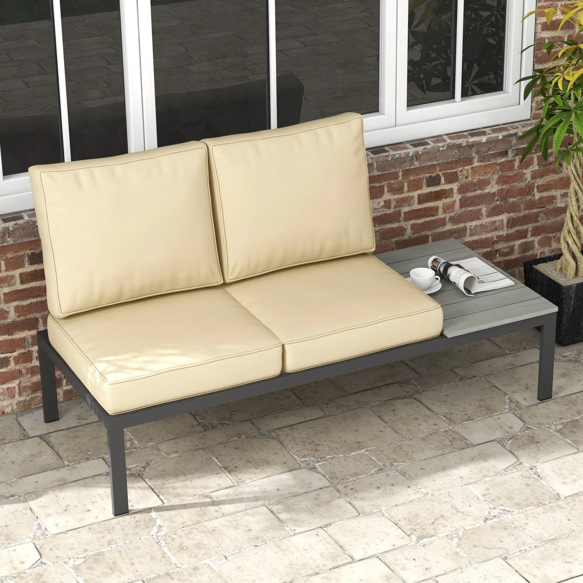 Outsunny 2 Seater Outdoor Seat Cushion with Back, for Garden, Light Grey - Image 11