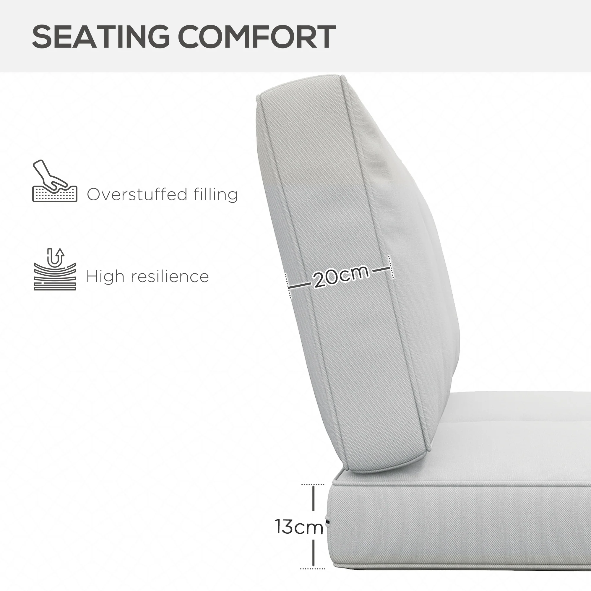 Outsunny 2 Seater Outdoor Seat Cushion with Back, for Garden, Light Grey - Image 4
