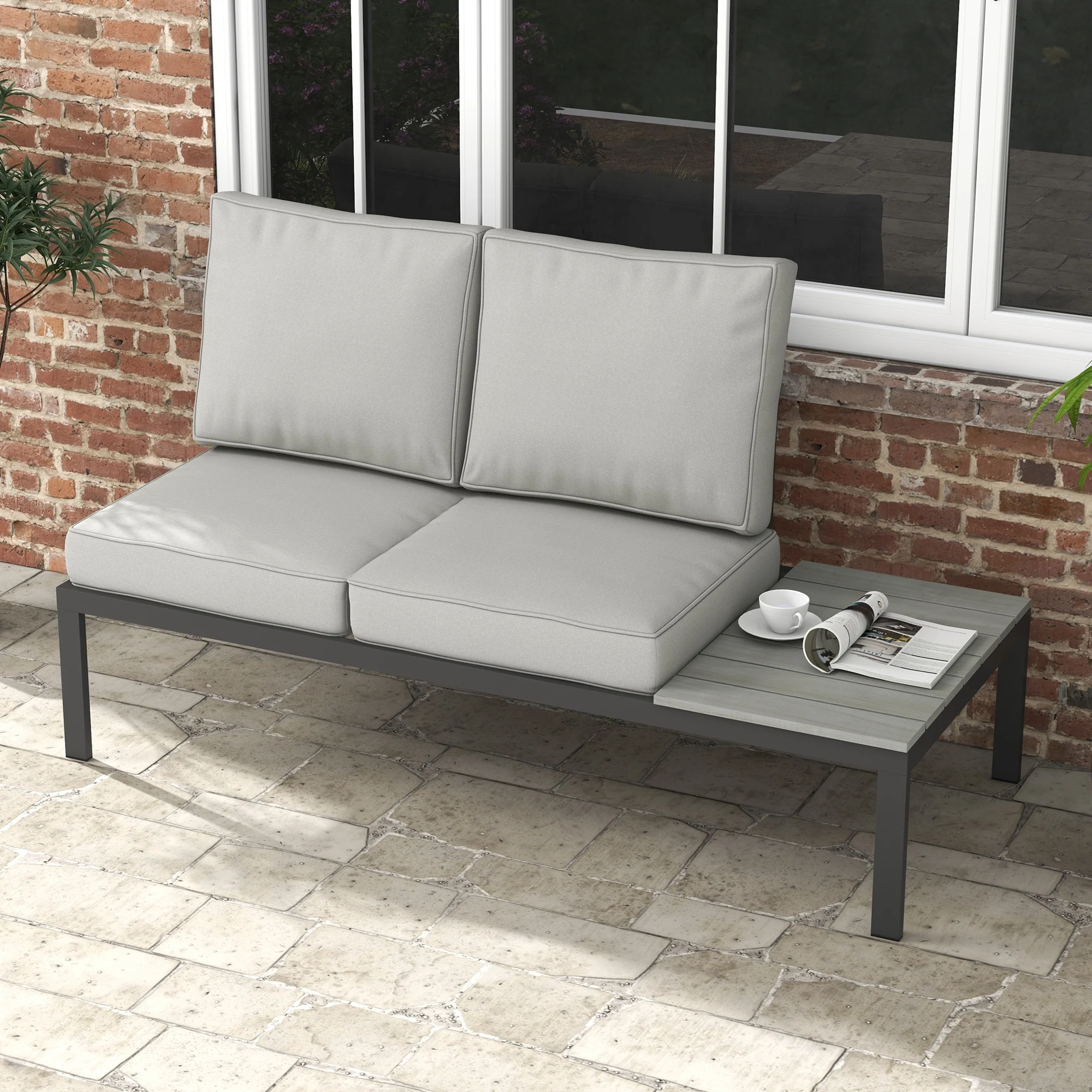 Outsunny 2 Seater Outdoor Seat Cushion with Back, for Garden, Light Grey - Image 7