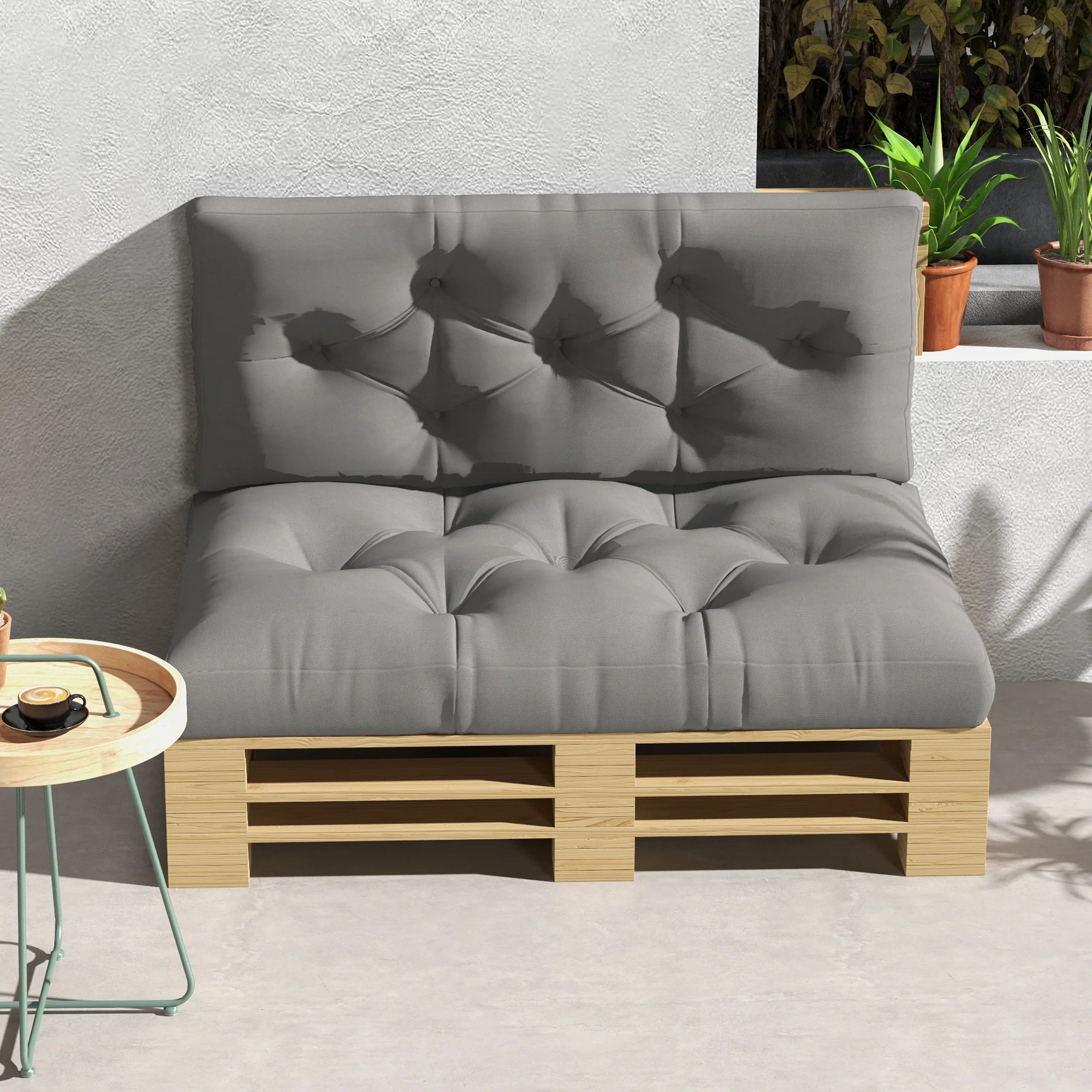Outsunny 2 Seater Outdoor Seat Cushions And Back For Pallet, Light Grey - Image 6