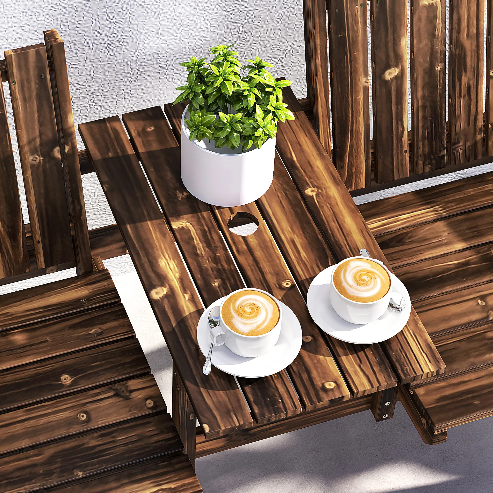 Outsunny 2-Seater Wooden Garden Bench with Armrest, Carbonised Finish - Image 8