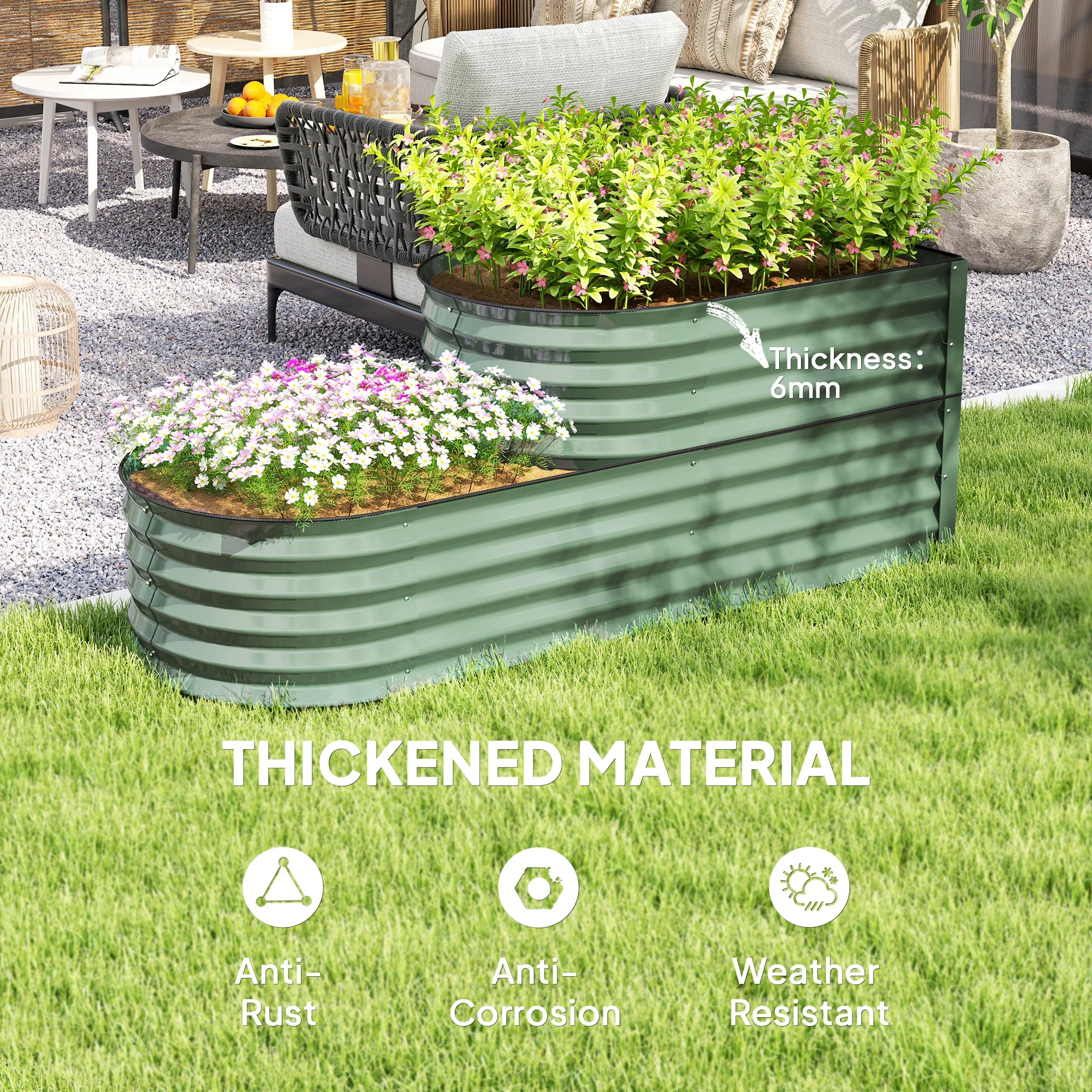 Outsunny 2-Tier Galvanised Raised Garden Bed with Safety Edging - Image 22