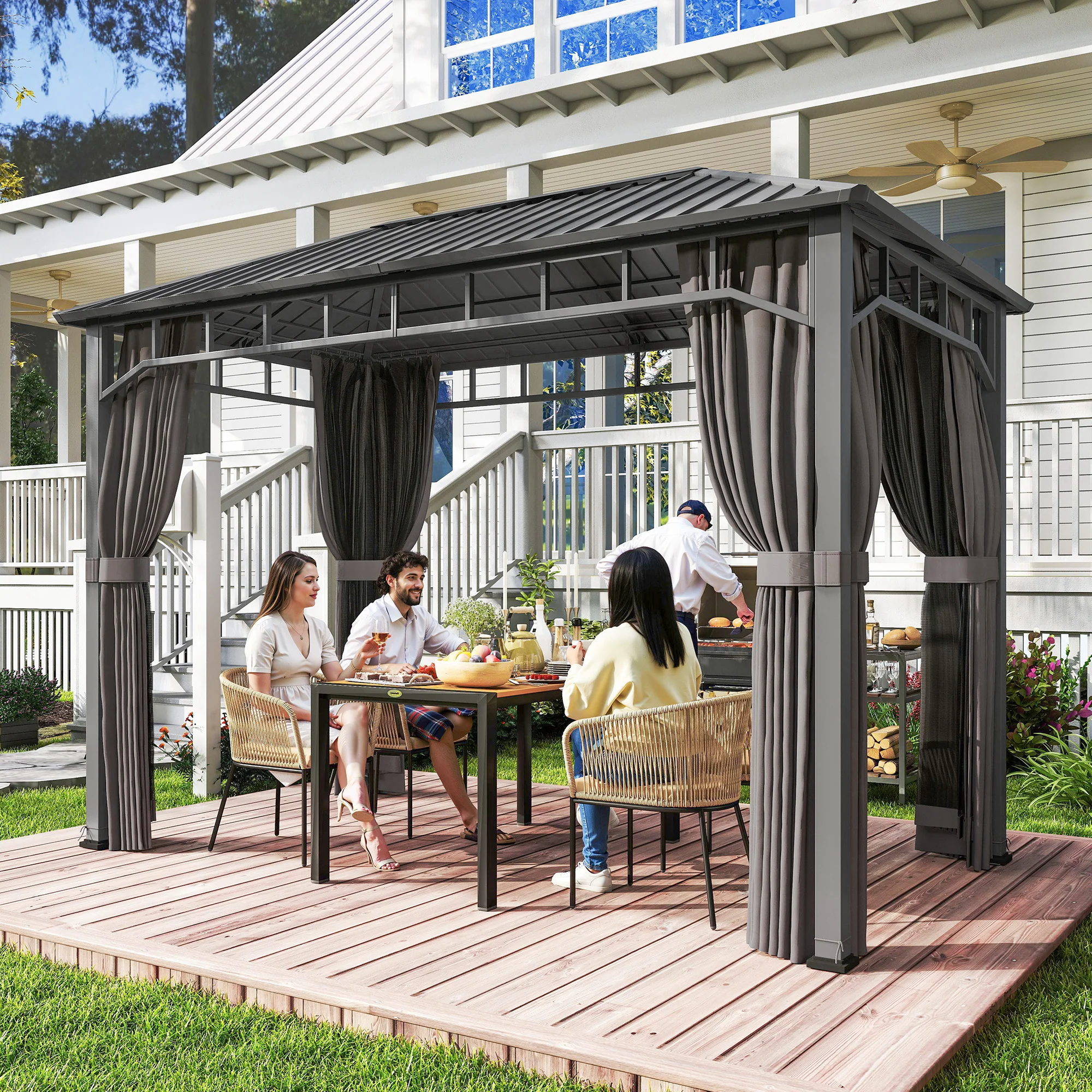 Outsunny 2 X 3.5 M Hardtop Gazebo With Galvanised Steel Roof And Sides - Image 2