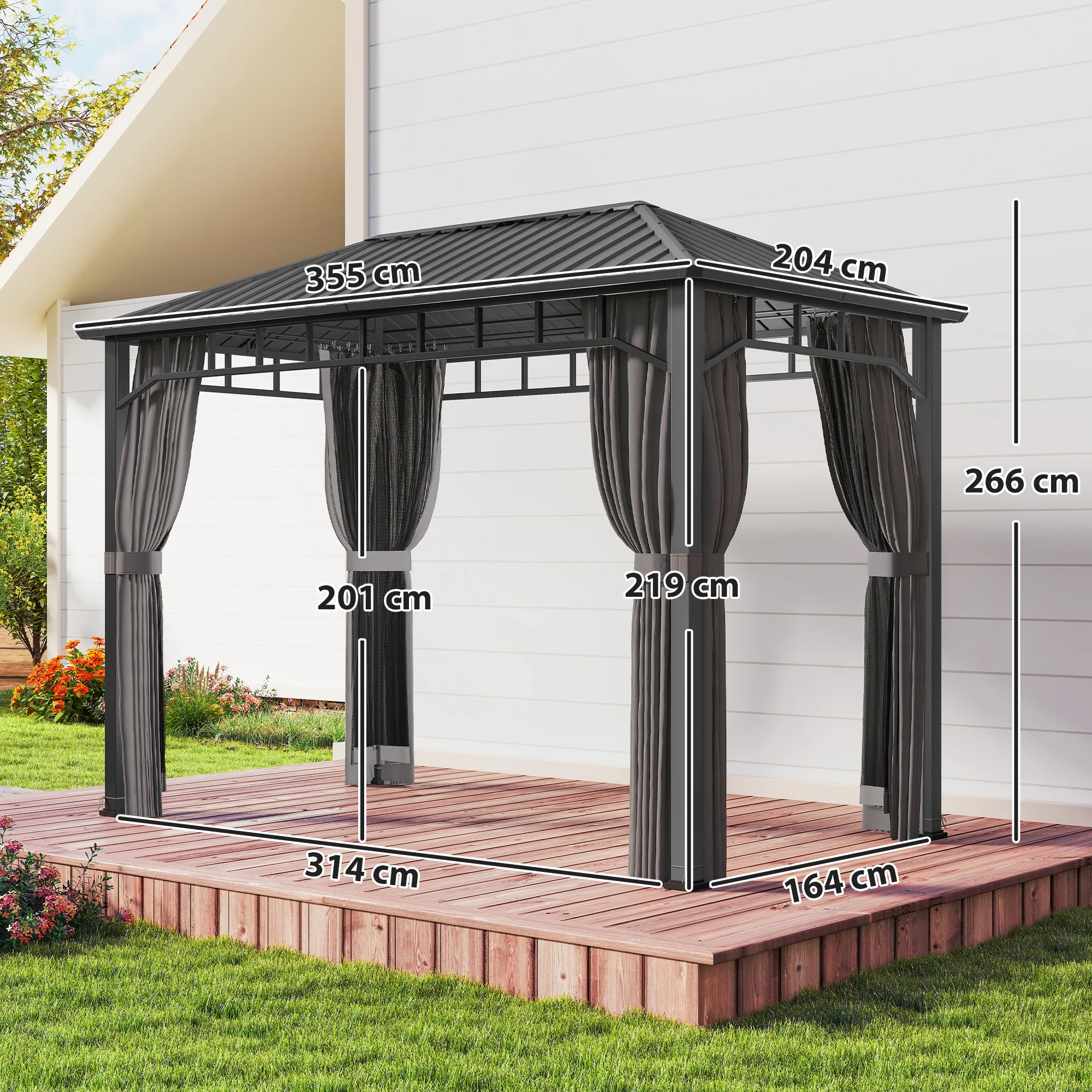 Outsunny 2 X 3.5 M Hardtop Gazebo With Galvanised Steel Roof And Sides - Image 3
