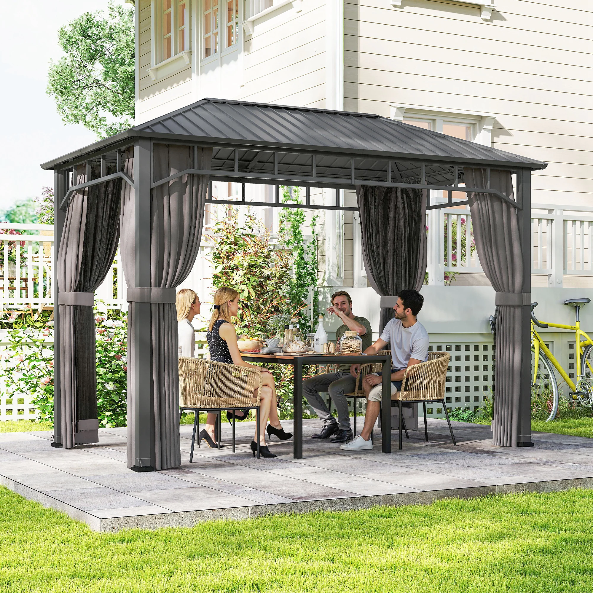 Outsunny 2 X 3.5 M Hardtop Gazebo With Galvanised Steel Roof And Sides - Image 9