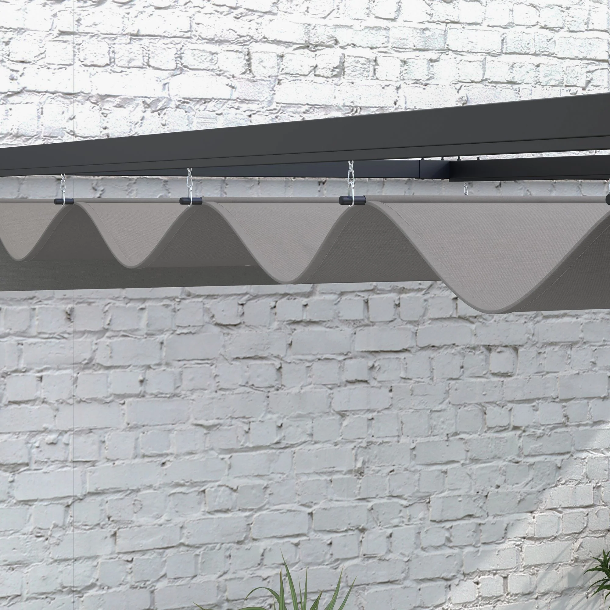 Outsunny 2 x 3(m) Wall Mounted Pergola with Retractable Sun Shade Canopy - Image 9
